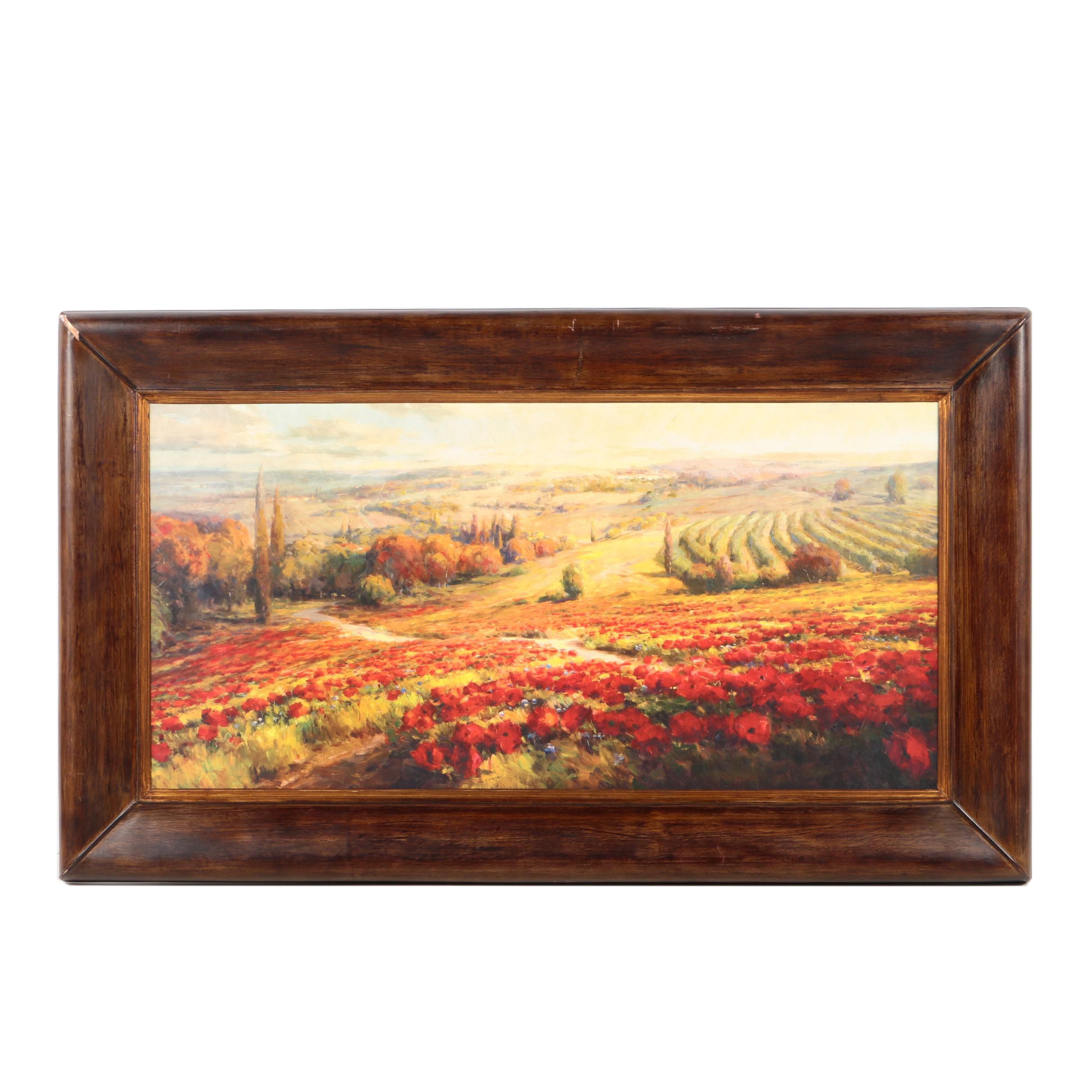 Reproduction Print on Masonite Roberto Lombardi "Red Poppy Panorama"