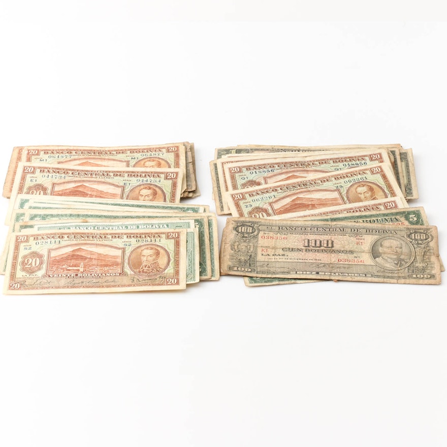 Group of 73 Bolivian Currency Notes