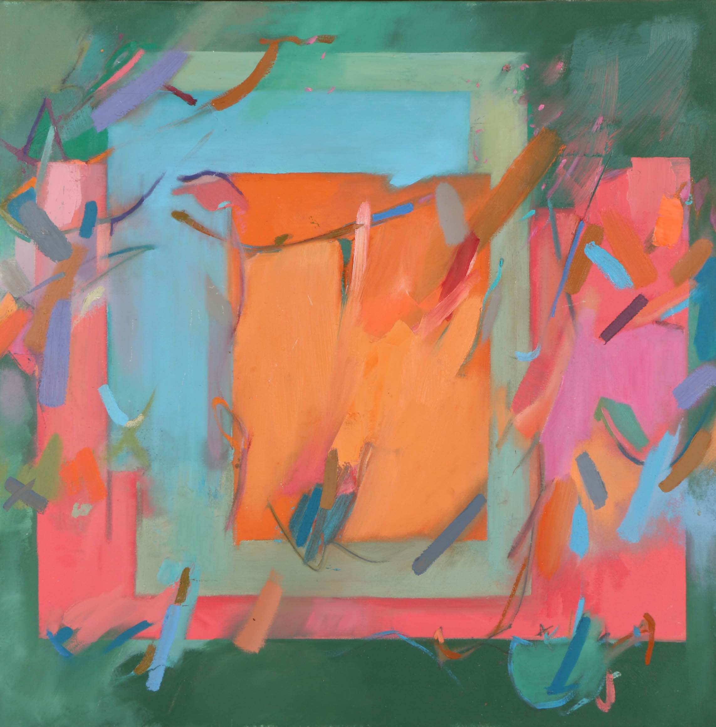 Attributed to Monica Bain Oil Painting on Canvas of Abstract Composition