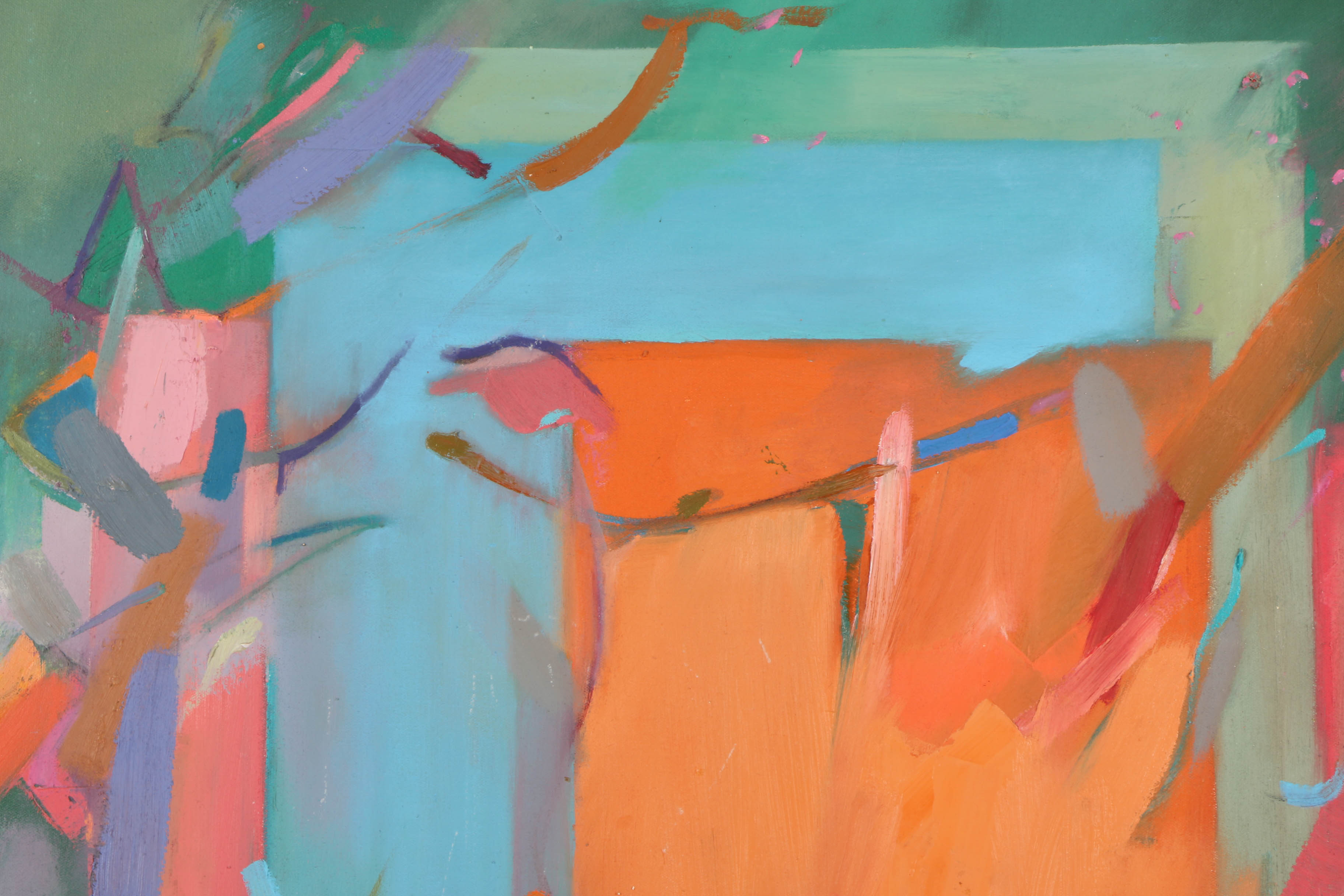 Attributed to Monica Bain Oil Painting on Canvas of Abstract Composition