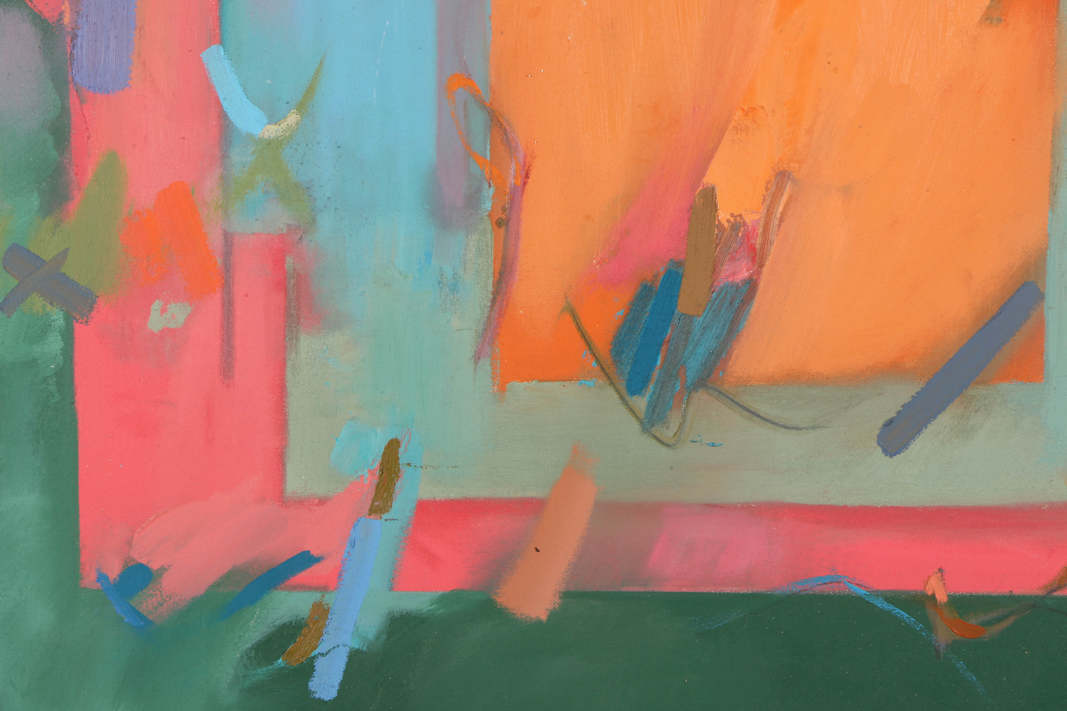 Attributed to Monica Bain Oil Painting on Canvas of Abstract Composition