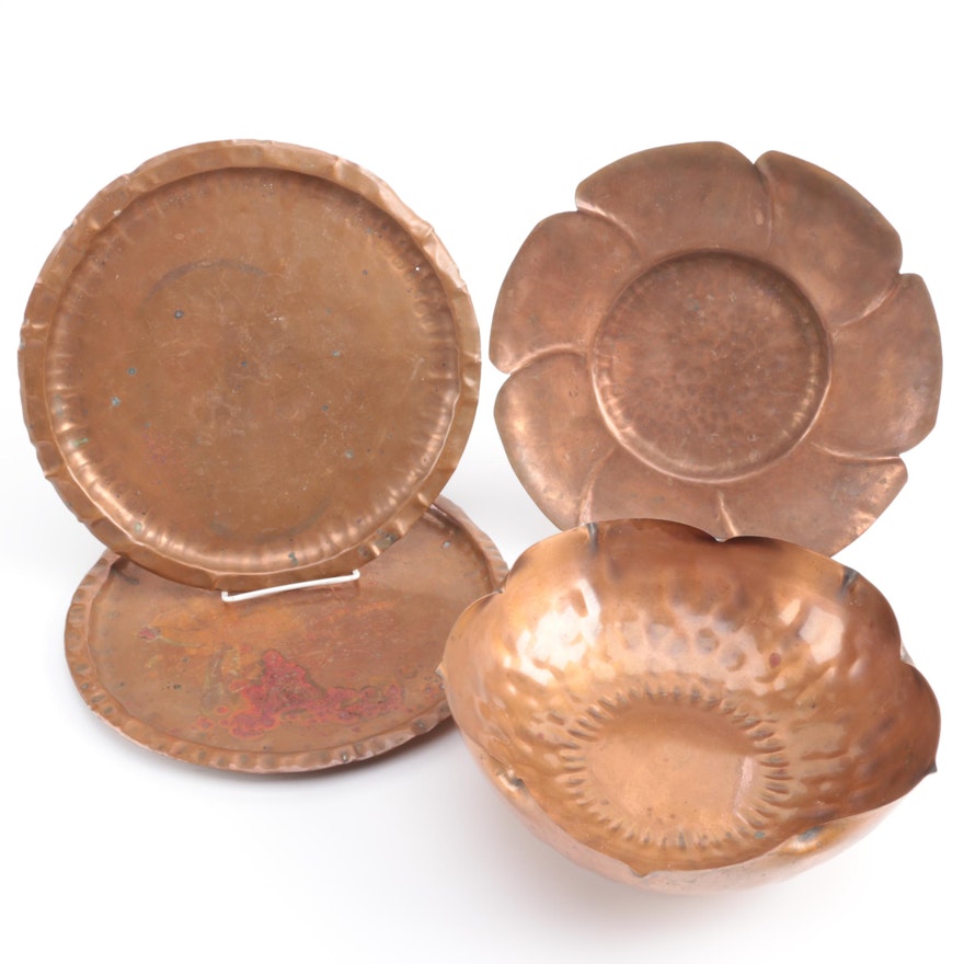 Collection of Hand Wrought Copper Serving Pieces