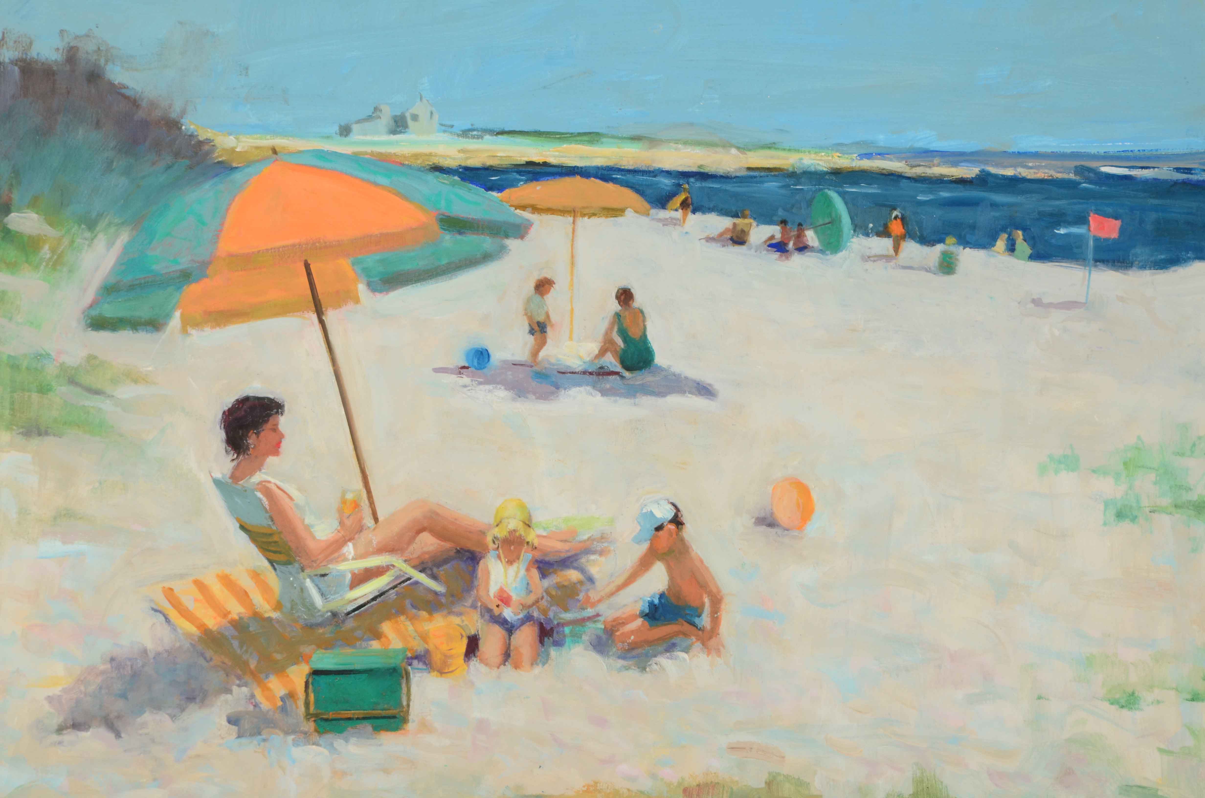 Harry Barton Oil Painting on Board "Beach Scene"