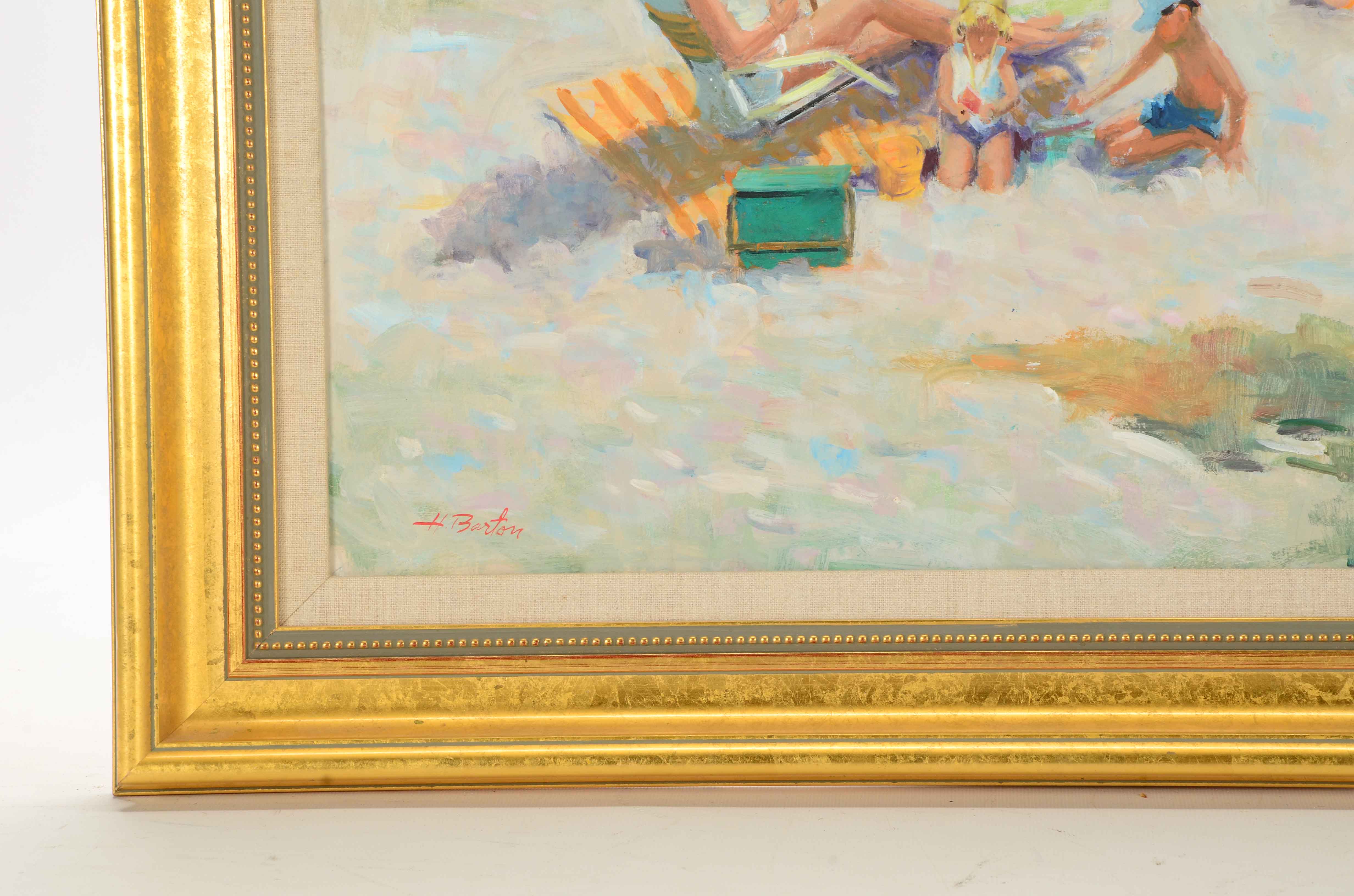 Harry Barton Oil Painting on Board "Beach Scene"