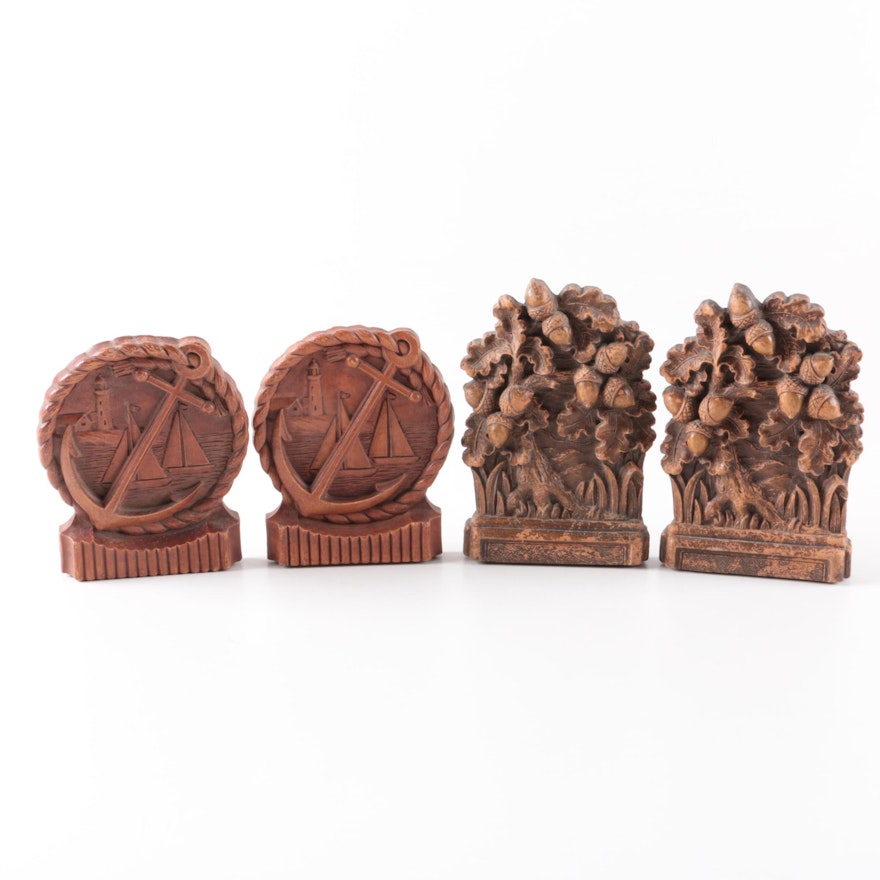 Wooden Anchor and Acorn Bookends
