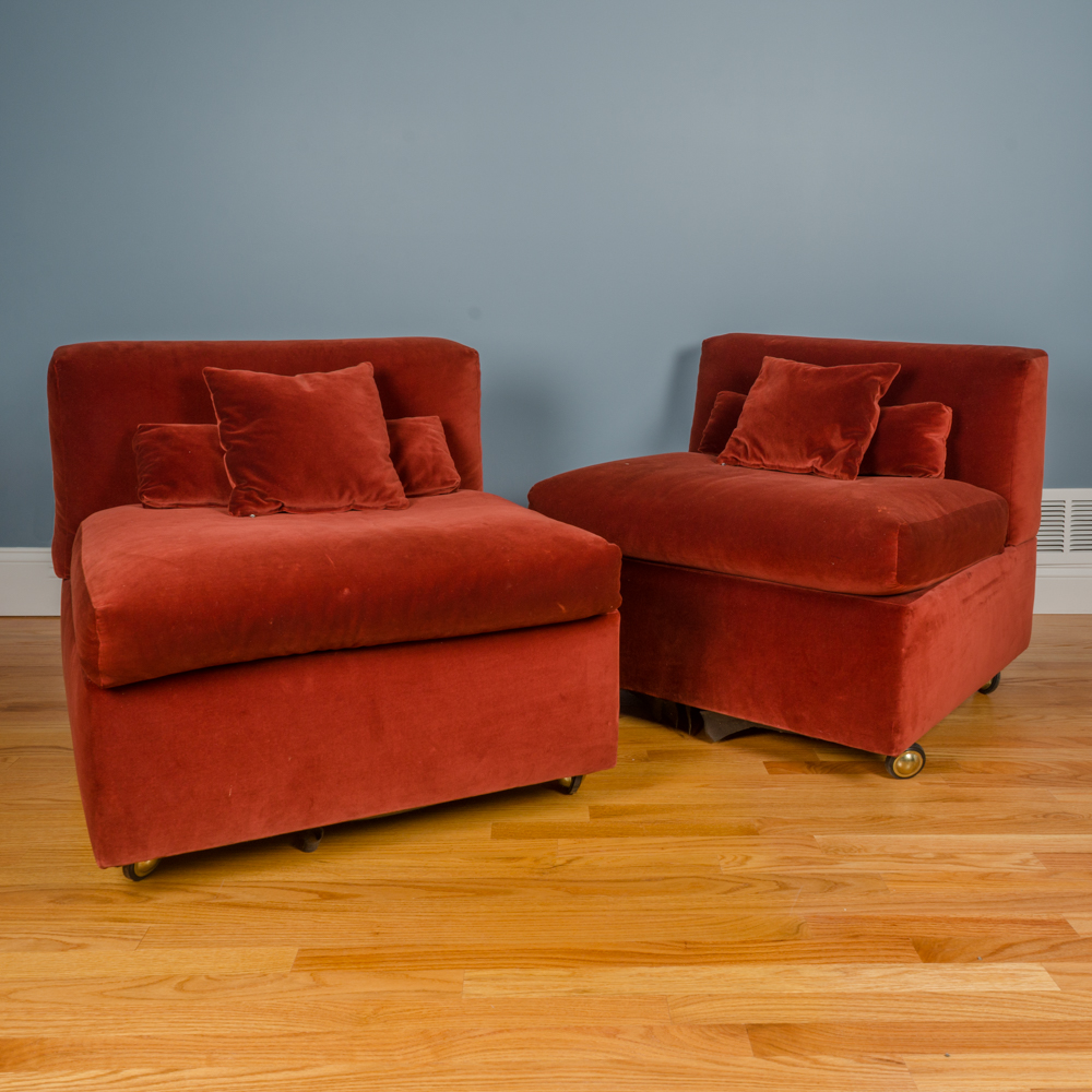 Red Oversized Slipper Chairs with Storage