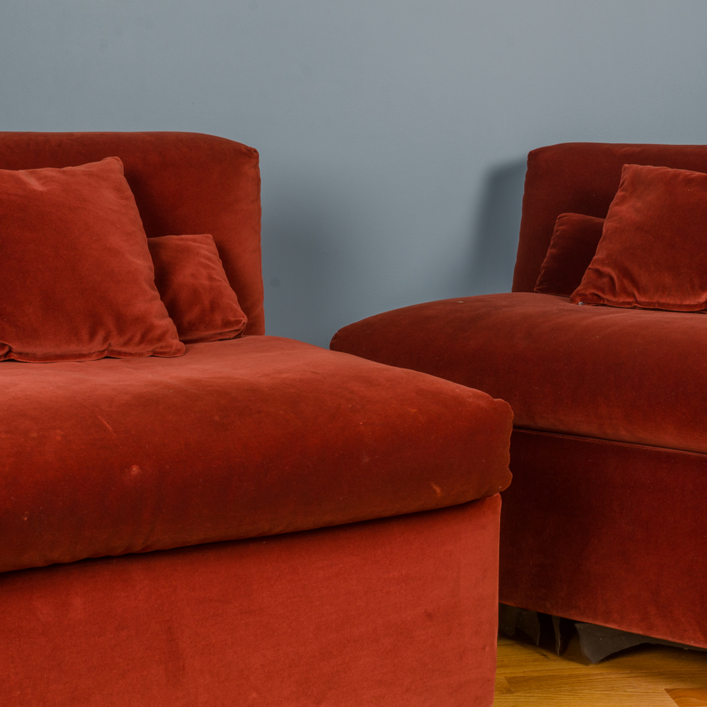 Red Oversized Slipper Chairs with Storage