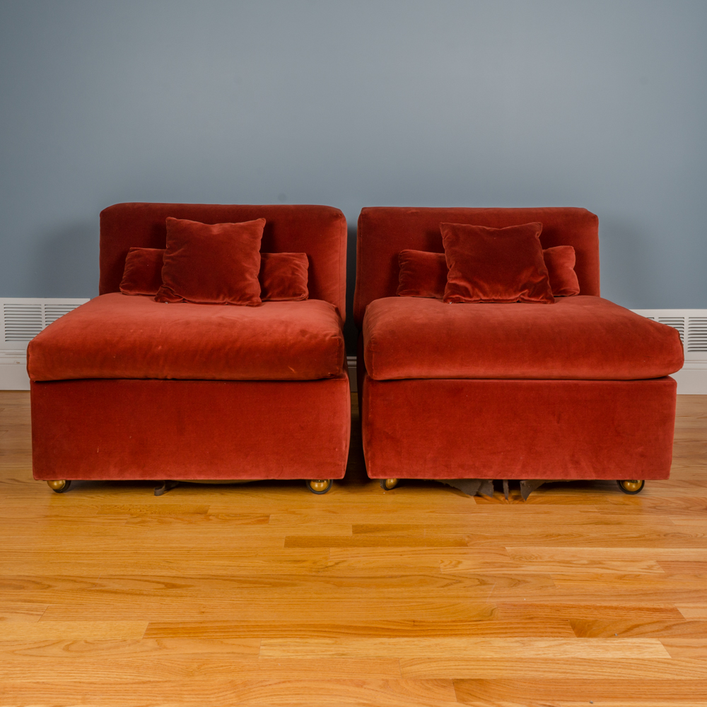 Red Oversized Slipper Chairs with Storage