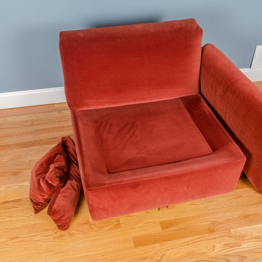 Red Oversized Slipper Chairs with Storage