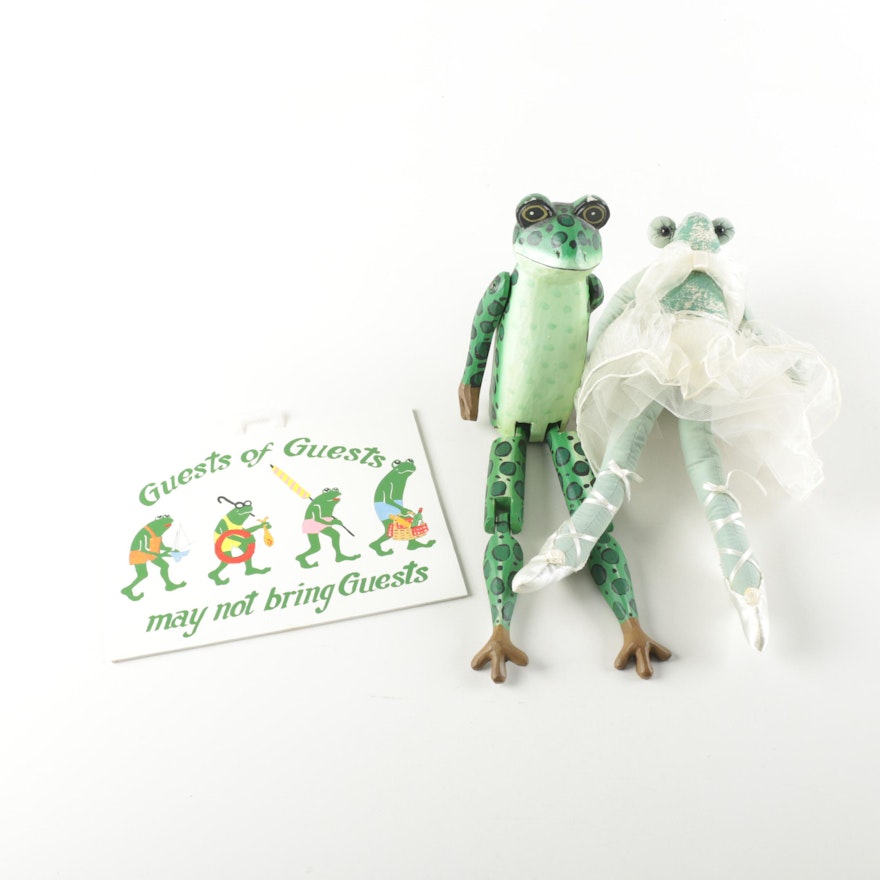 Pair of Decorative Frogs with a Frog Themed Sign