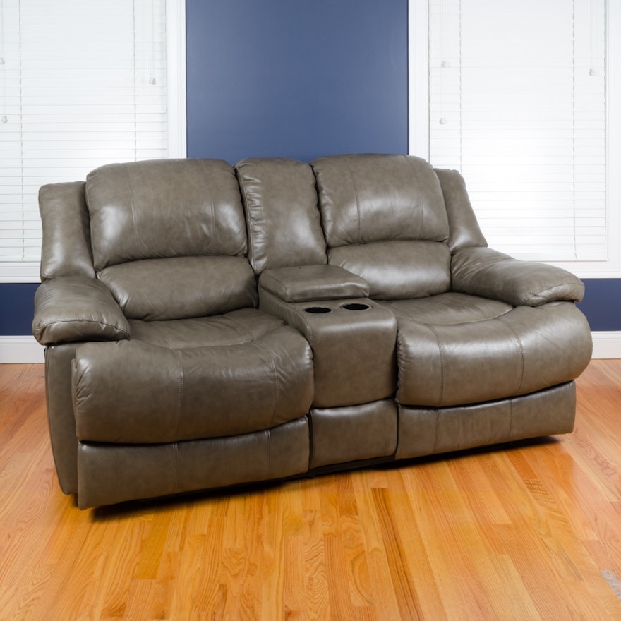 Leather Love Seat with Center Console