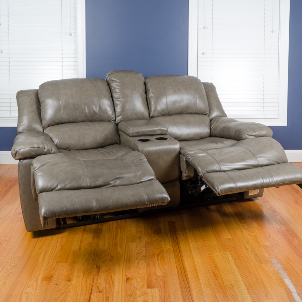 Leather Love Seat with Center Console