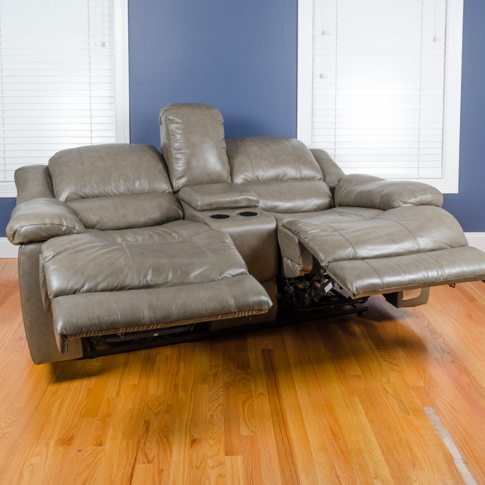 Leather Love Seat with Center Console