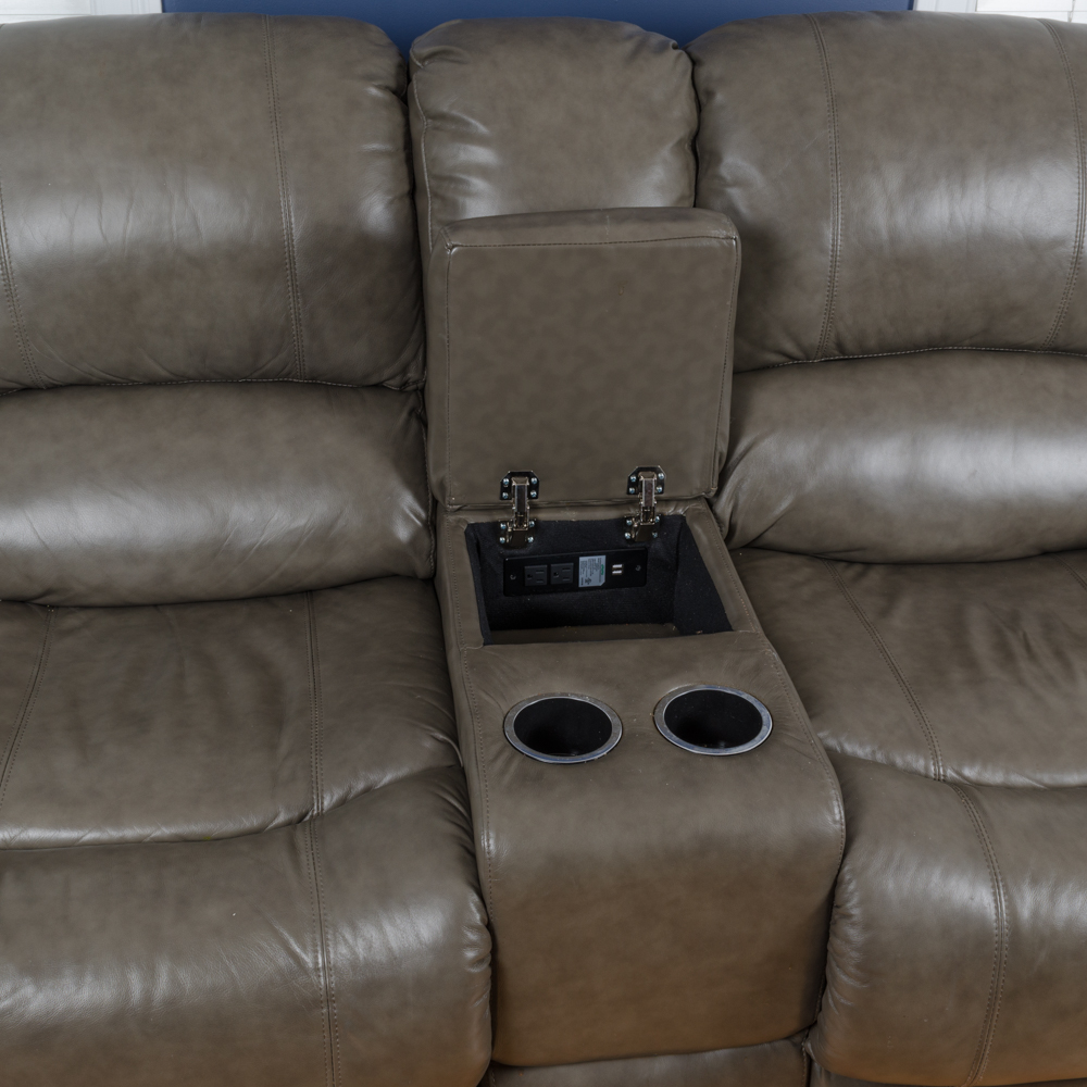 Leather Love Seat with Center Console