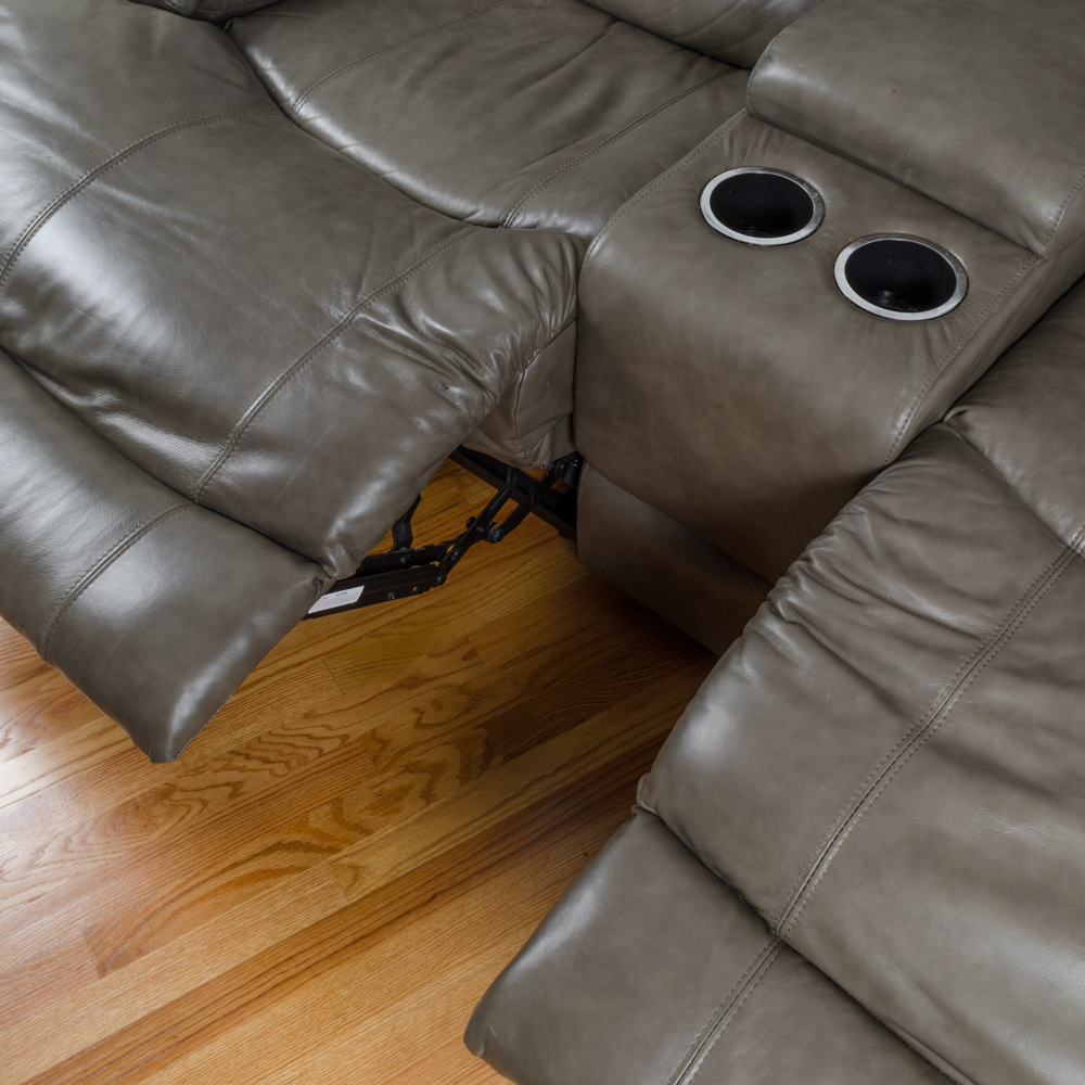 Leather Love Seat with Center Console