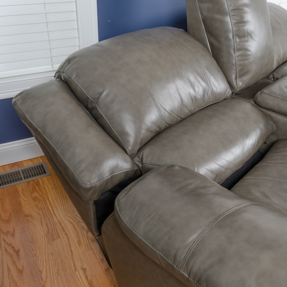 Leather Love Seat with Center Console