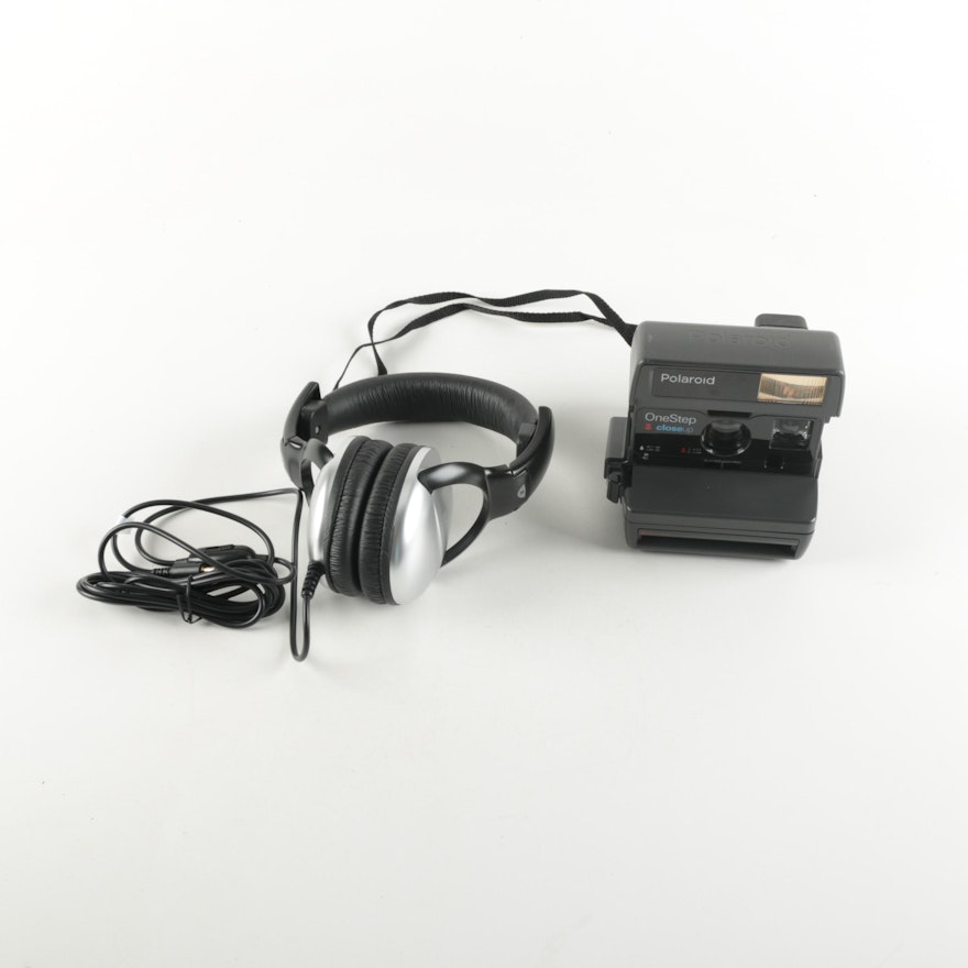 Polaroid Camera with Pair of Headphones