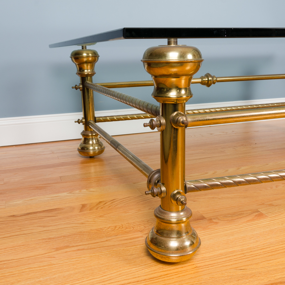 Glass Topped Brass Coffee Table