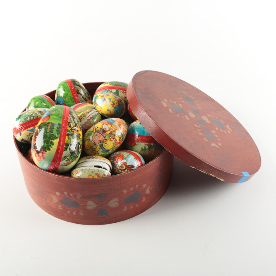 Vintage Easter Eggs in a Decorative Wooden Box