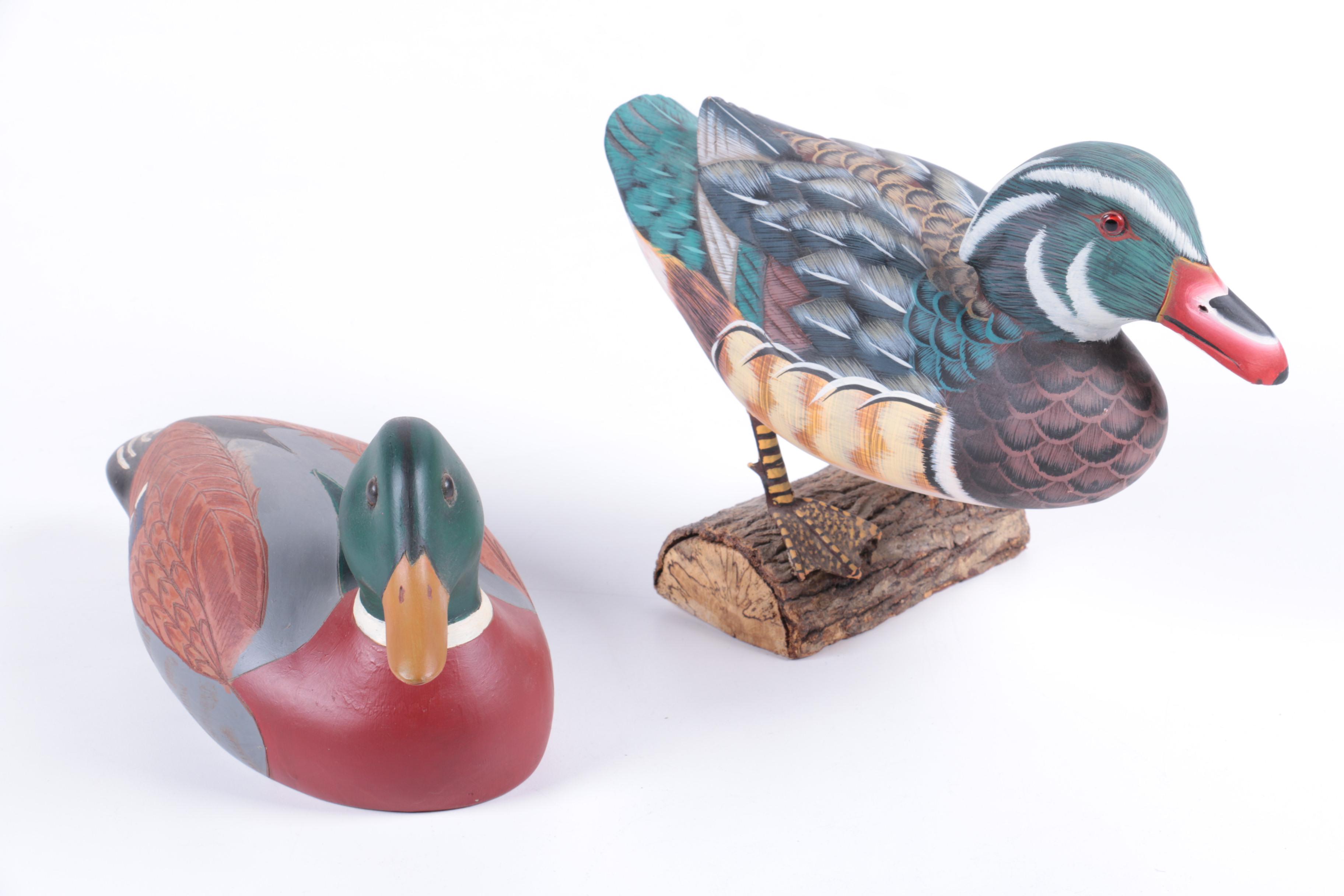 Hand-Carved Wooden Duck Decoys and Sculptures
