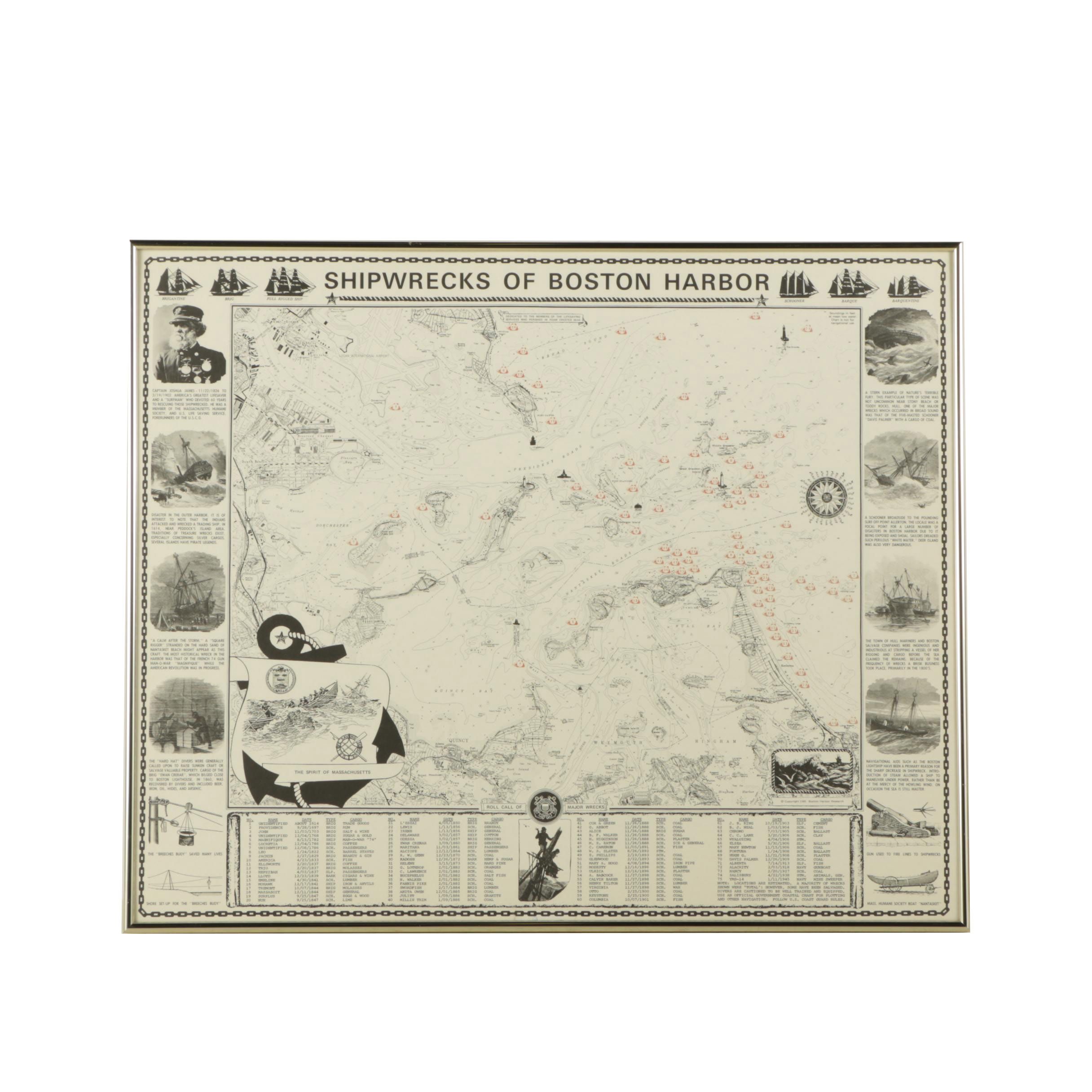 Lithographic Poster "Shipwrecks of Boston Harbor"