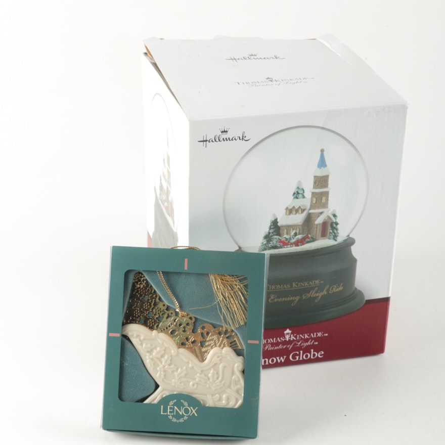 Thomas Kinkade Snow globe and Lenox Christmas Ornament