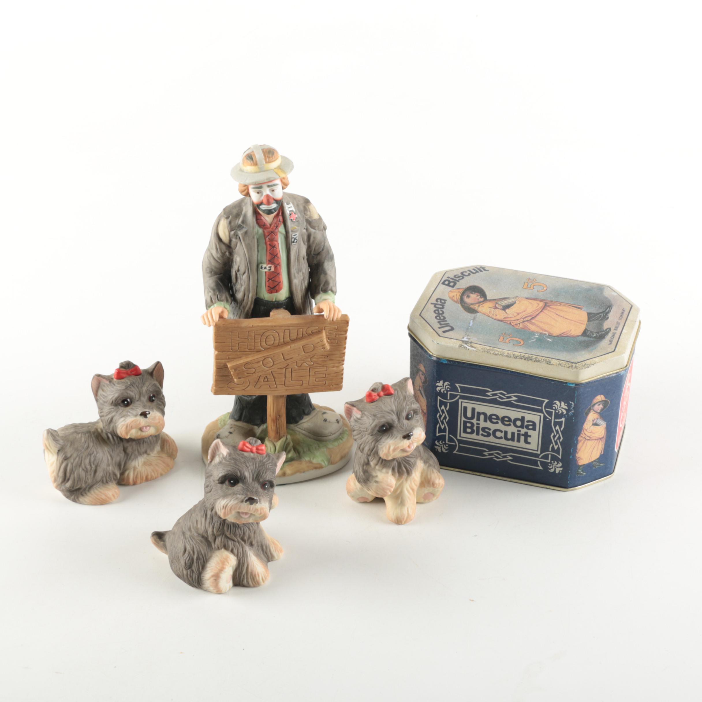 Homco Yorkshire Terrier Figurines and Vintage Tin