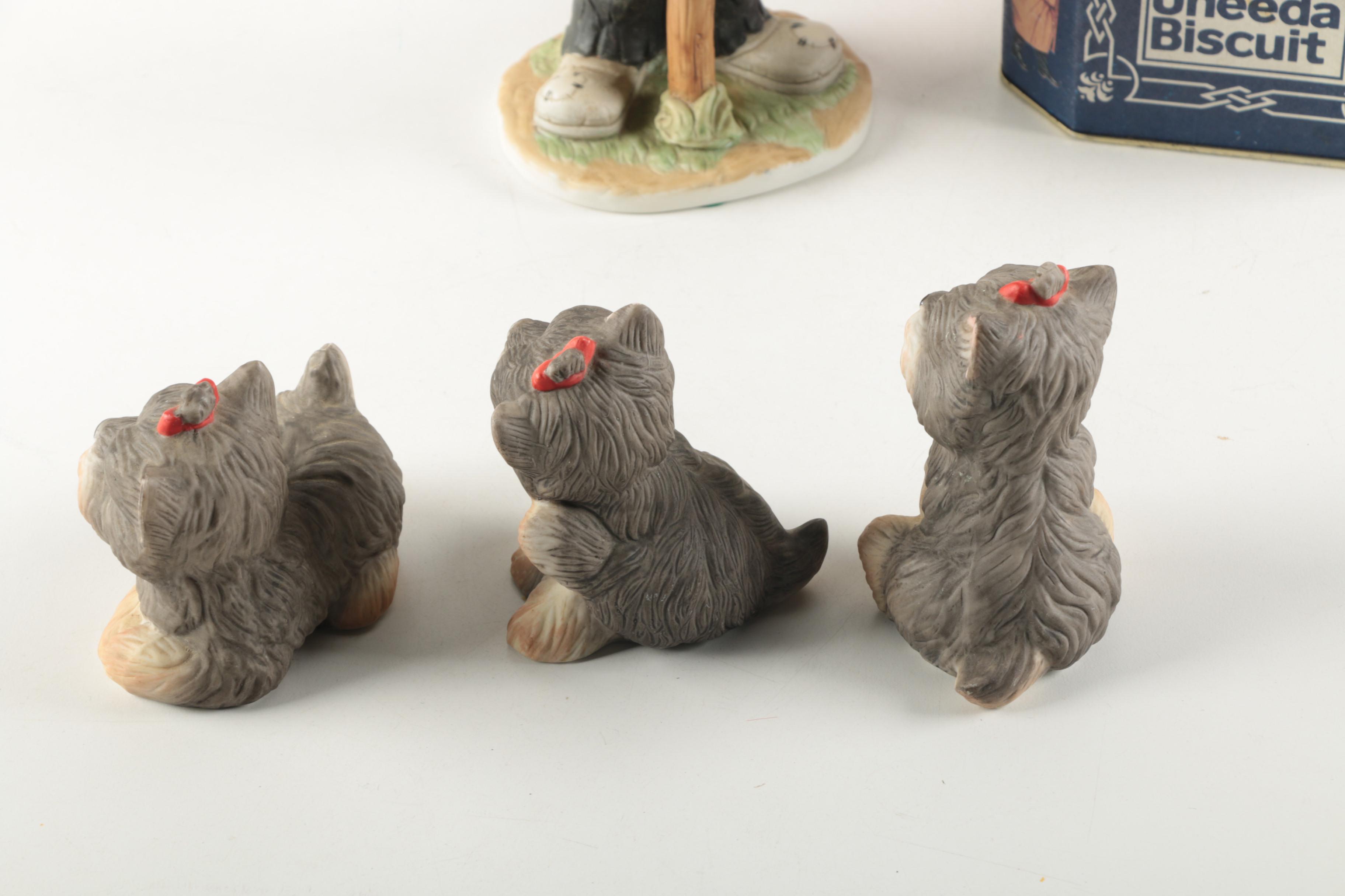 Homco Yorkshire Terrier Figurines and Vintage Tin