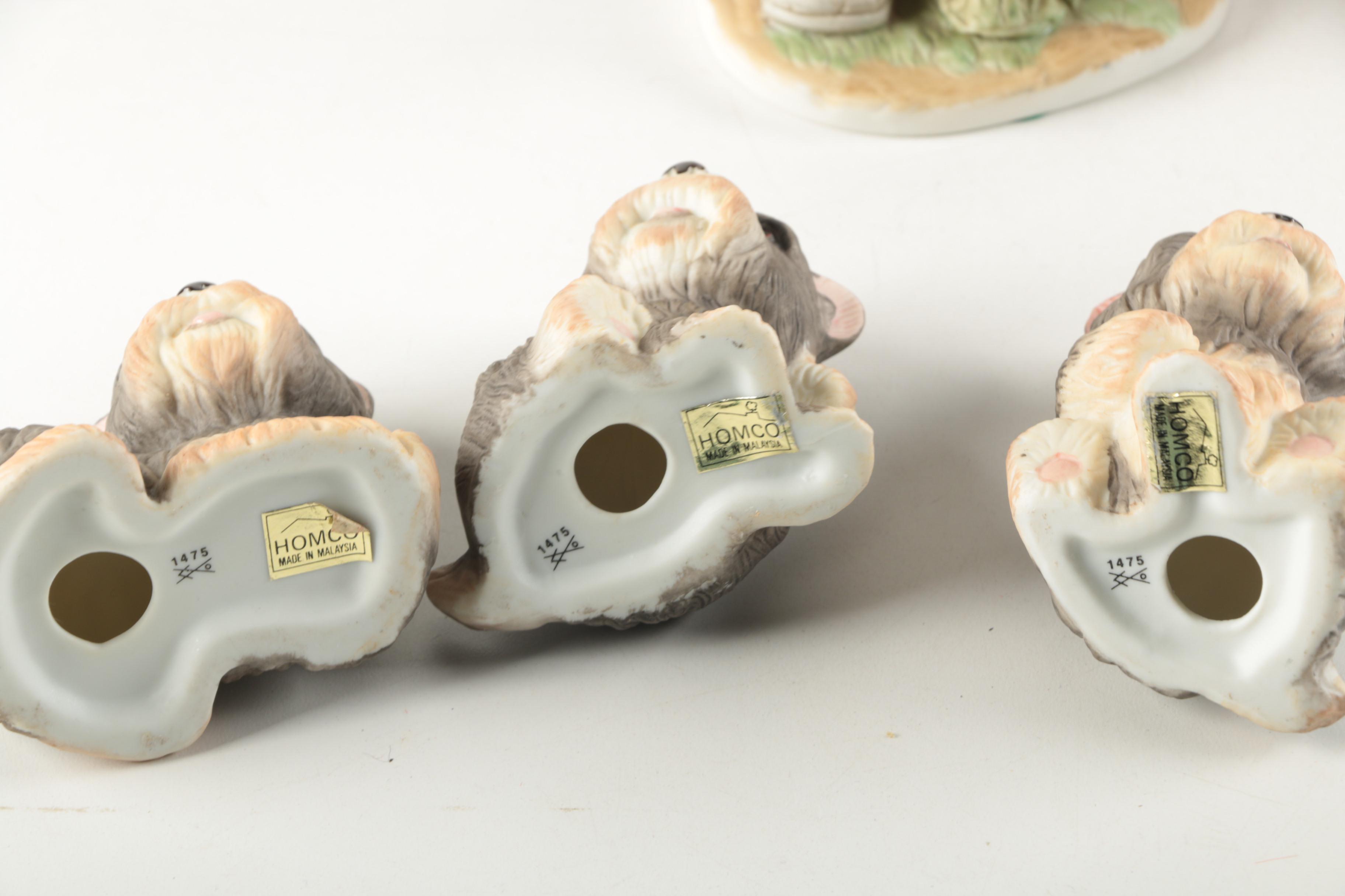 Homco Yorkshire Terrier Figurines and Vintage Tin