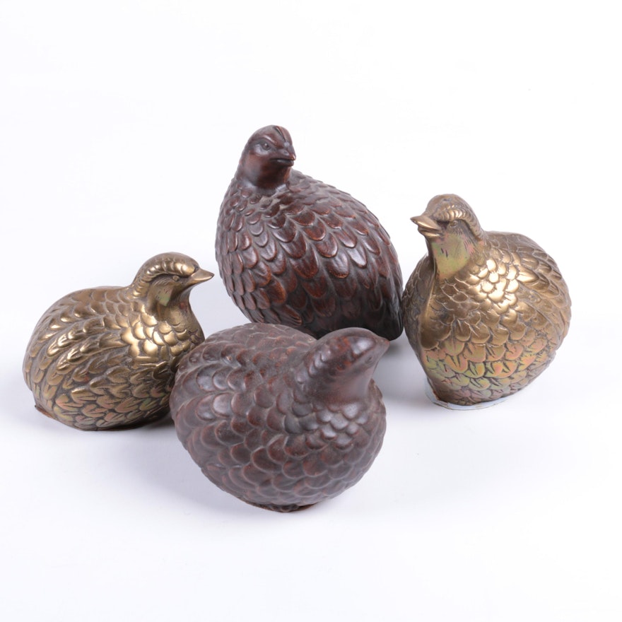 Brass Quail Figurines from Korea