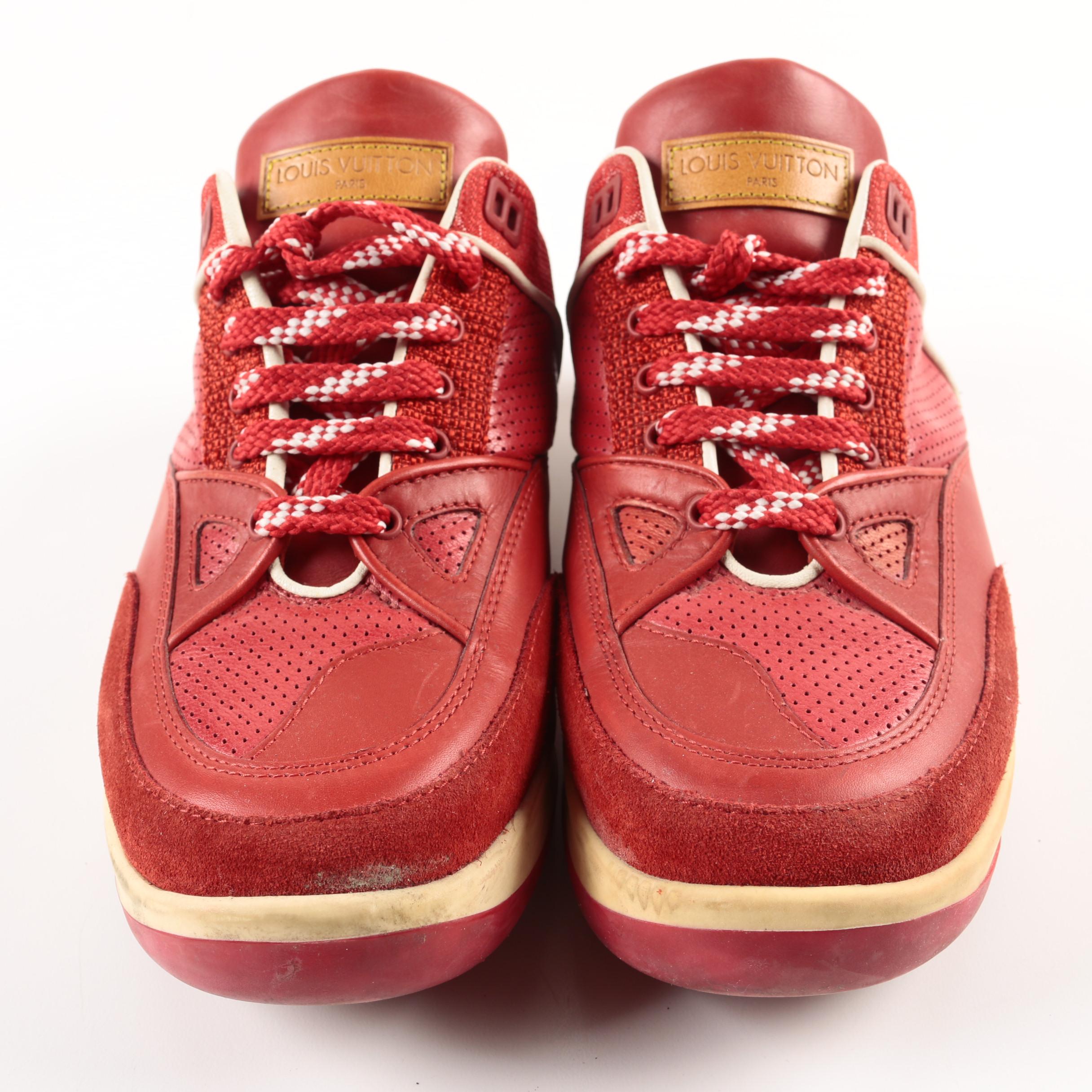 Women's Louis Vuitton Red Leather and Canvas Sneakers