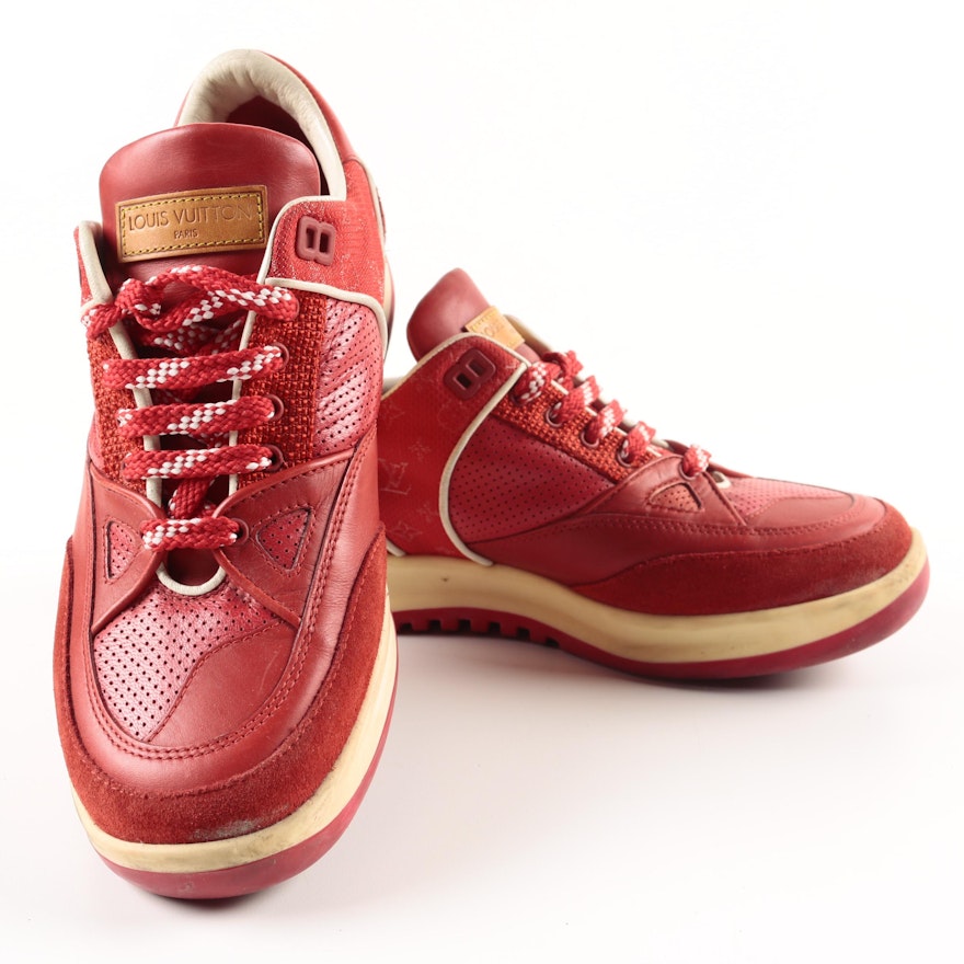 Women's Louis Vuitton Red Leather and Canvas Sneakers
