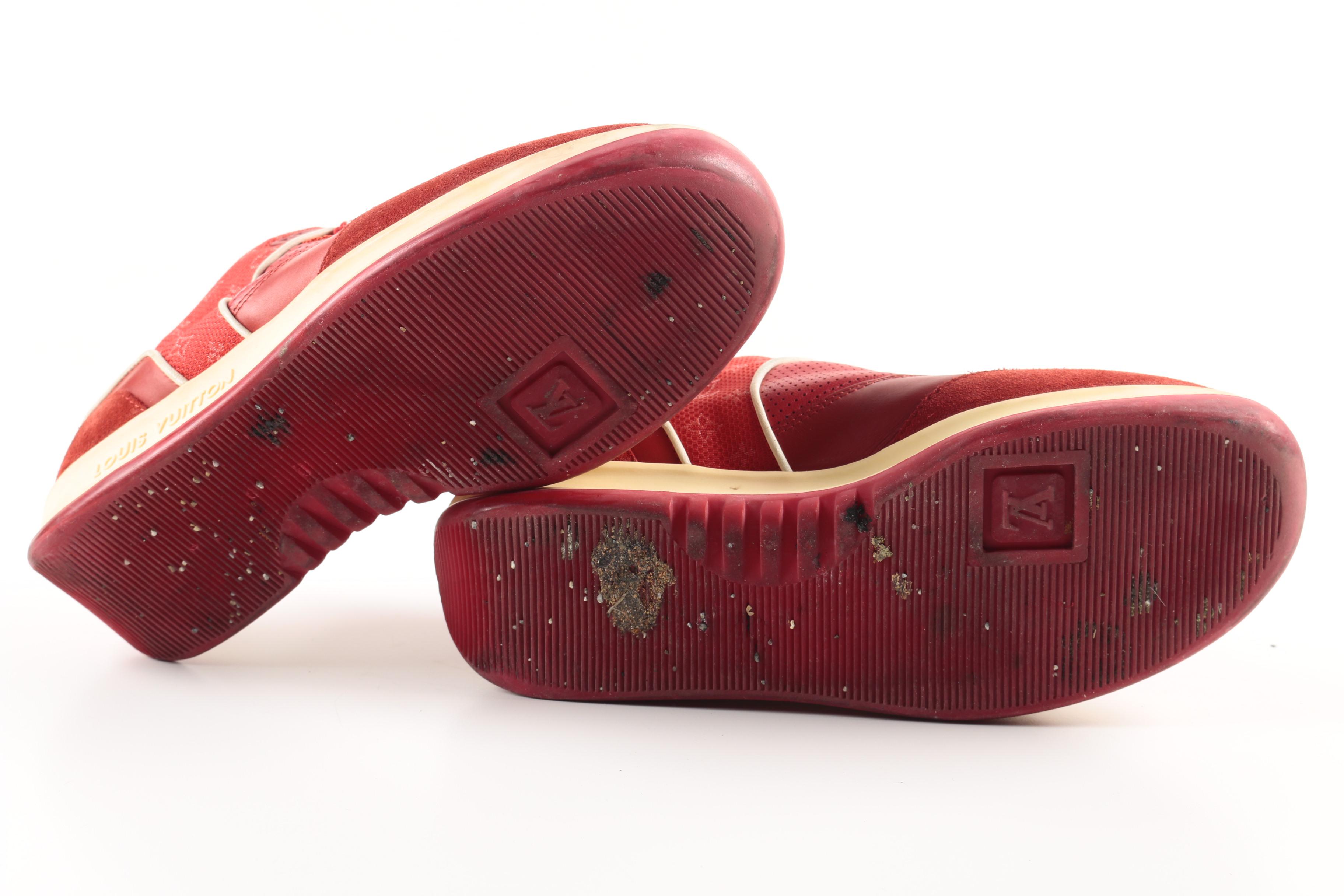 Women's Louis Vuitton Red Leather and Canvas Sneakers