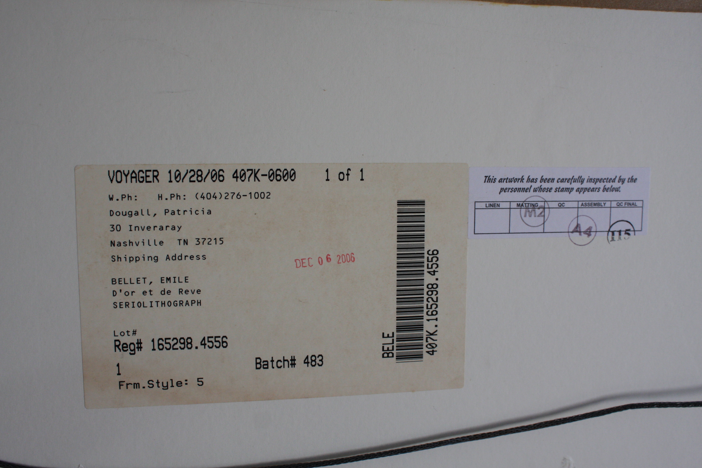 Seriolithograph on Paper After Emile Bellet's "D'or et de Rêve"