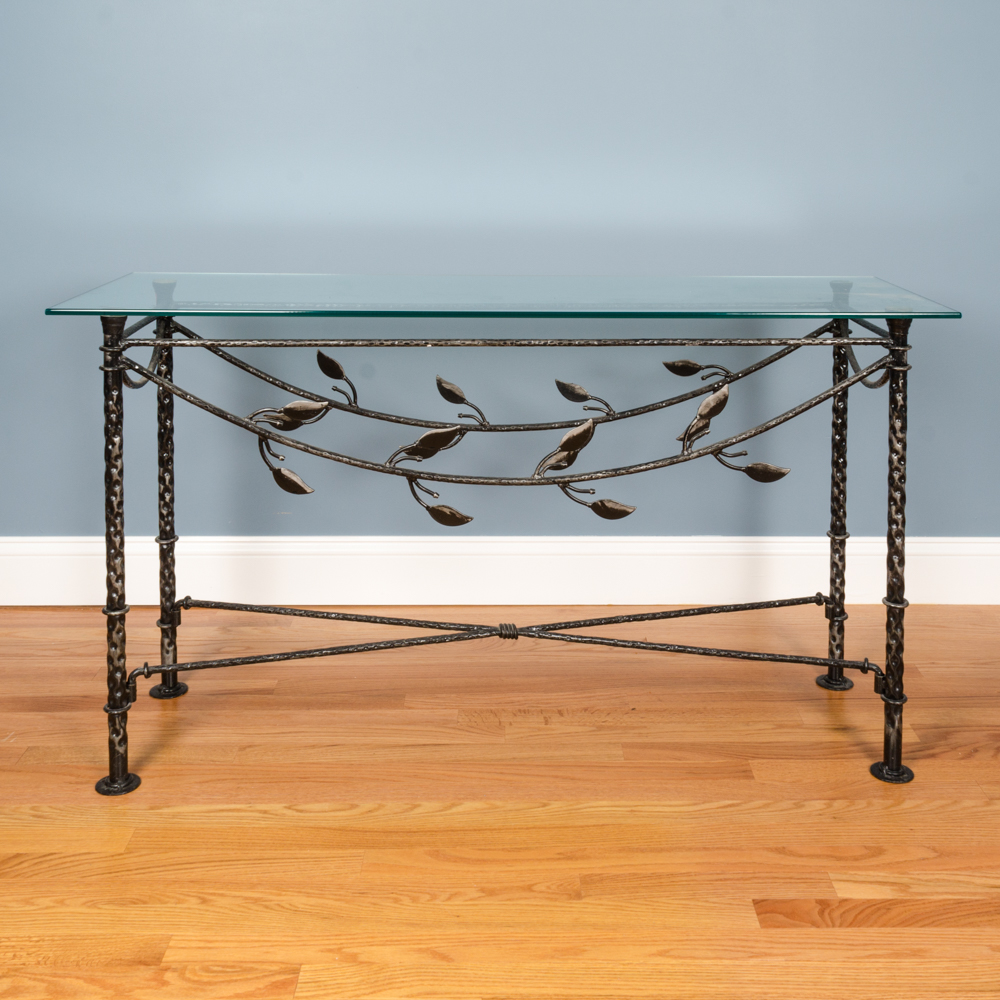 Contemporary Glass and Metal Console Table
