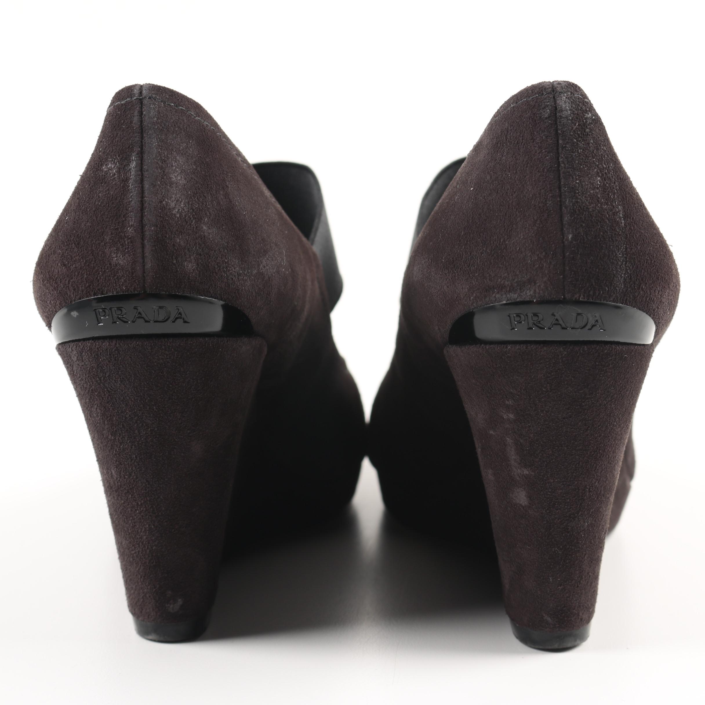 Prada Brown Suede Wedge Pumps