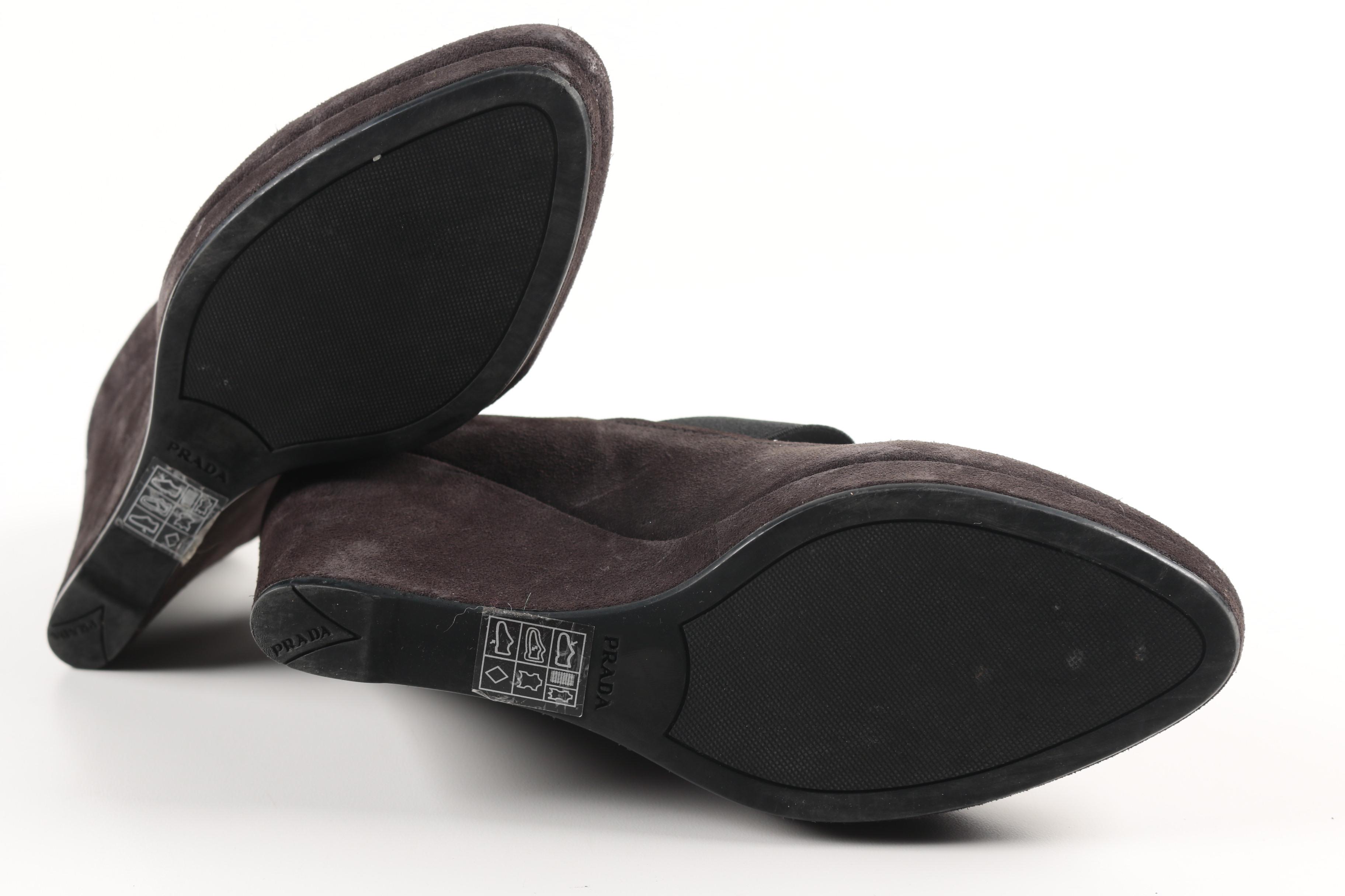 Prada Brown Suede Wedge Pumps