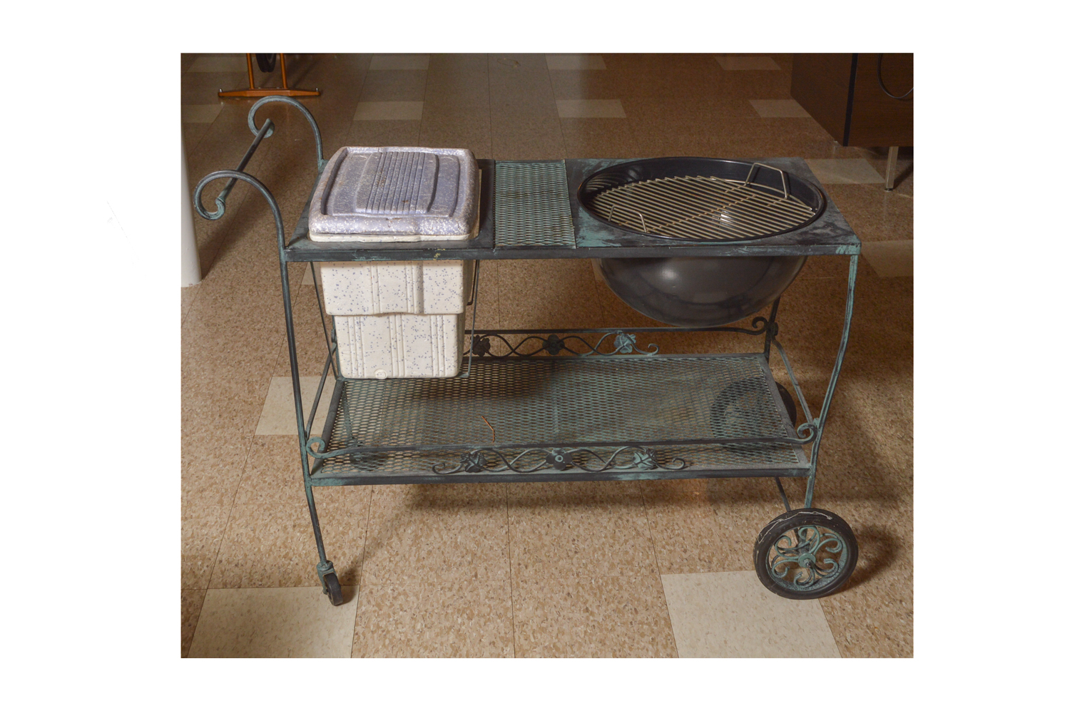 Metal Patio Bar Cart with Grill and Cooler Inserts