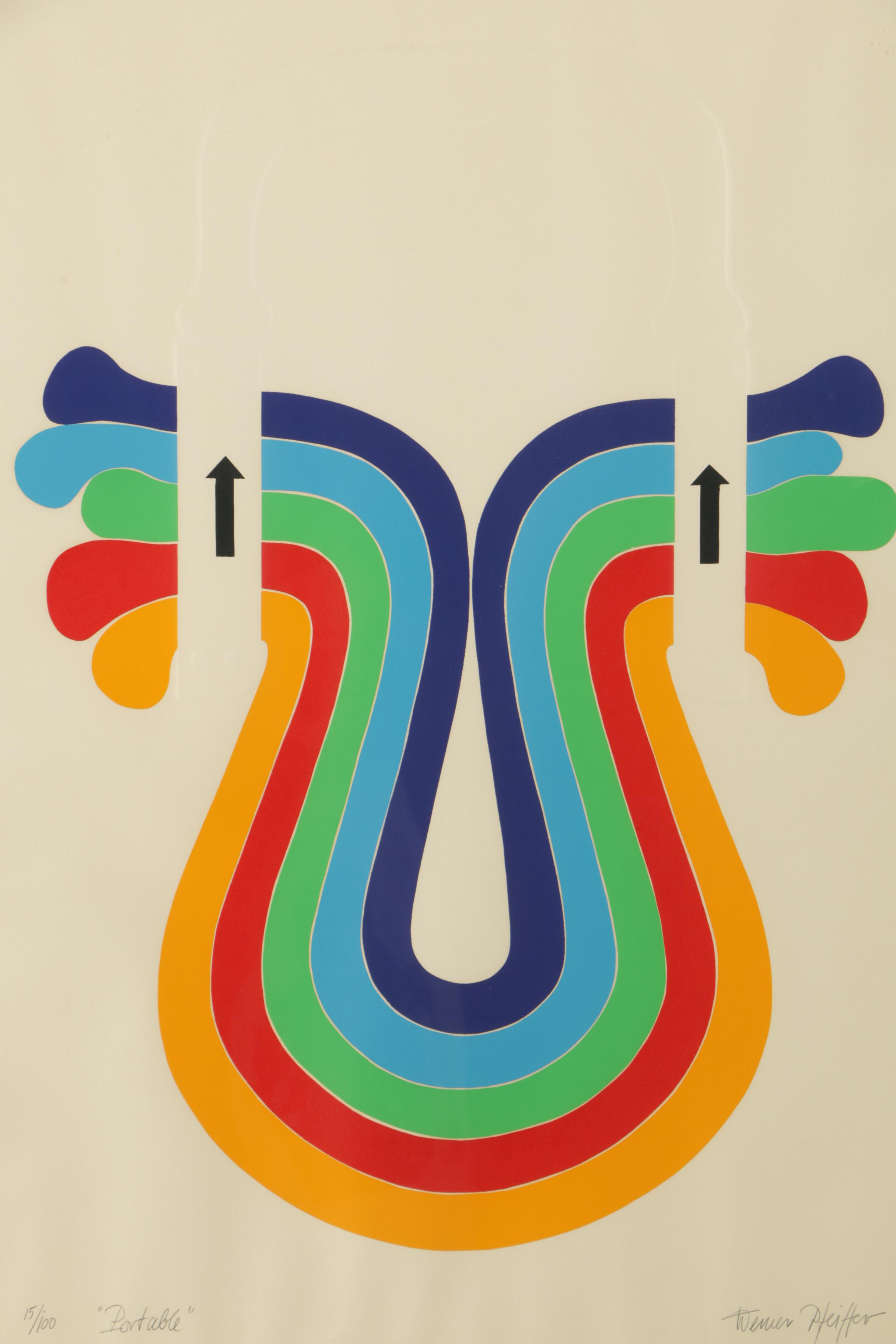 Werner Pfeiffer Limited Edition Embellished Serigraph on Paper "Portable"