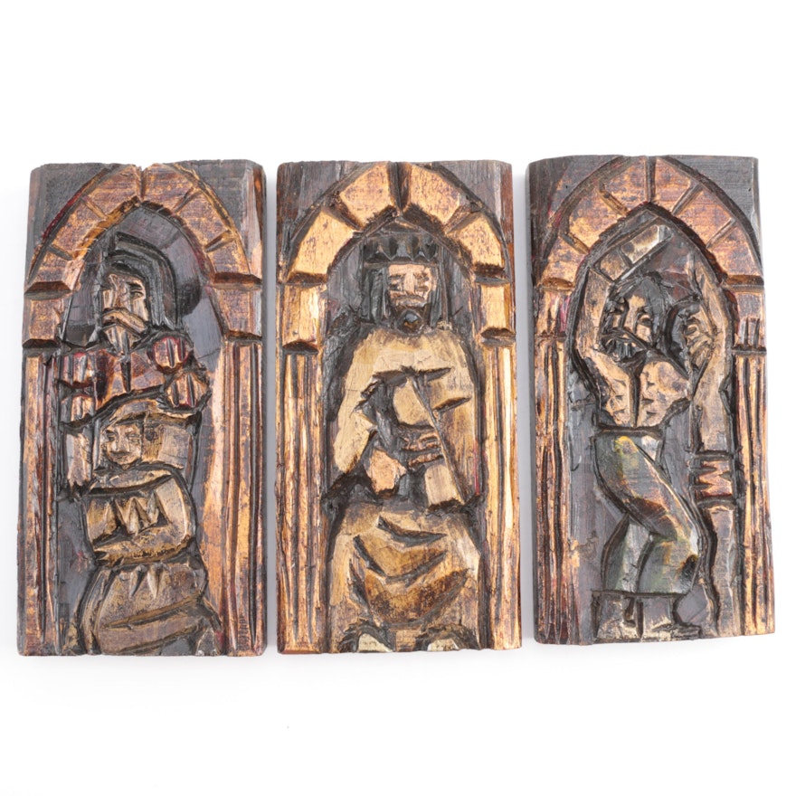 Hand Decorated Carved Wood Religious Icons