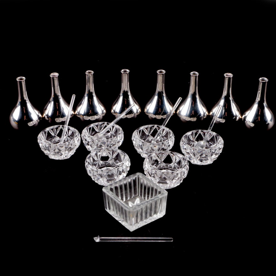 Dansk Silver Plate Candlestick Holders and Glass Tableware