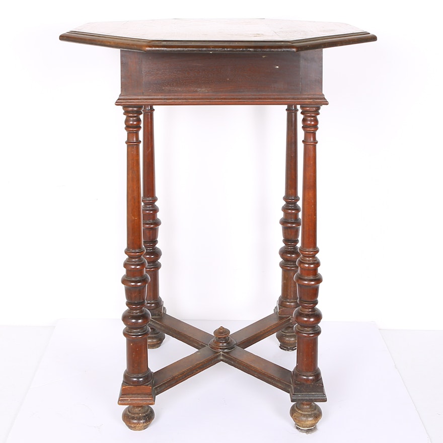 1920s Inlaid Walnut Octagonal End Table