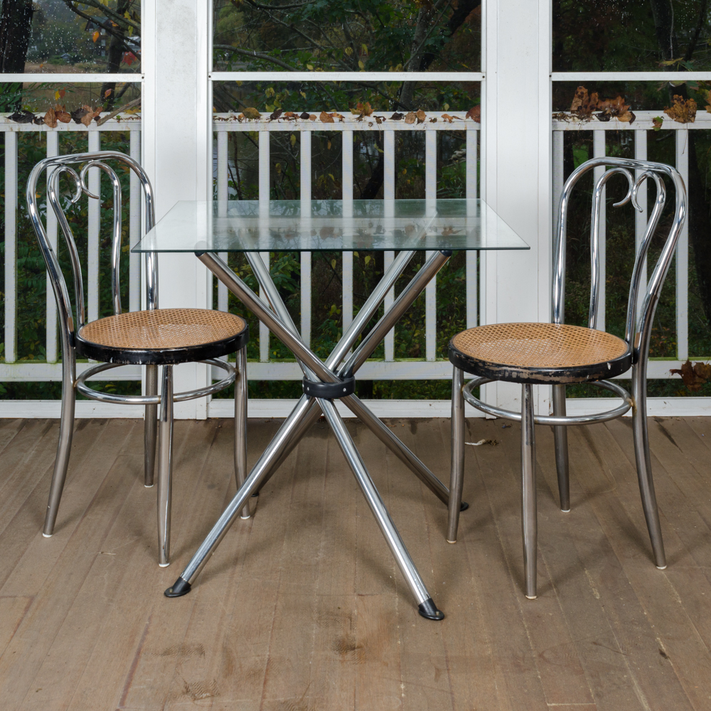 Modernist Bistro Table with Caned Parlor Style Chairs