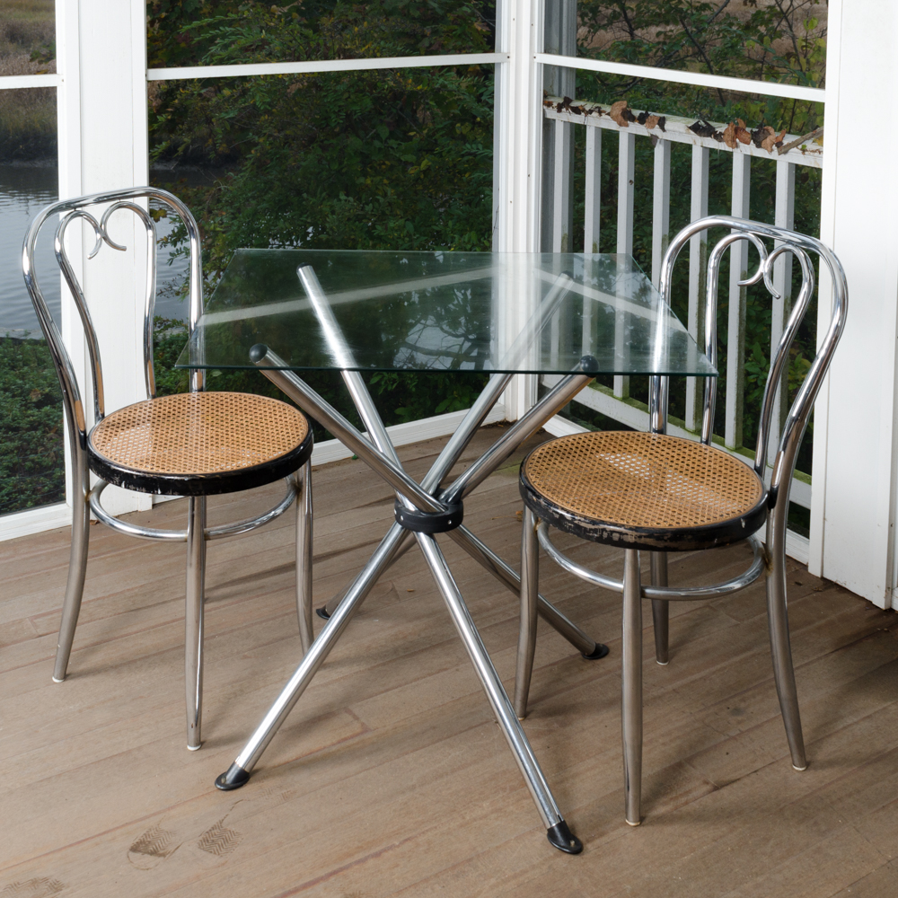 Modernist Bistro Table with Caned Parlor Style Chairs
