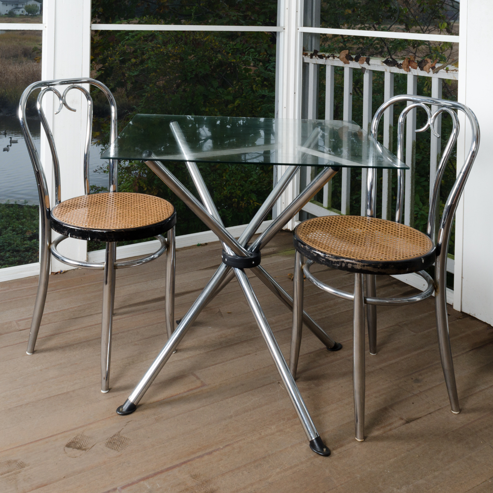 Modernist Bistro Table with Caned Parlor Style Chairs