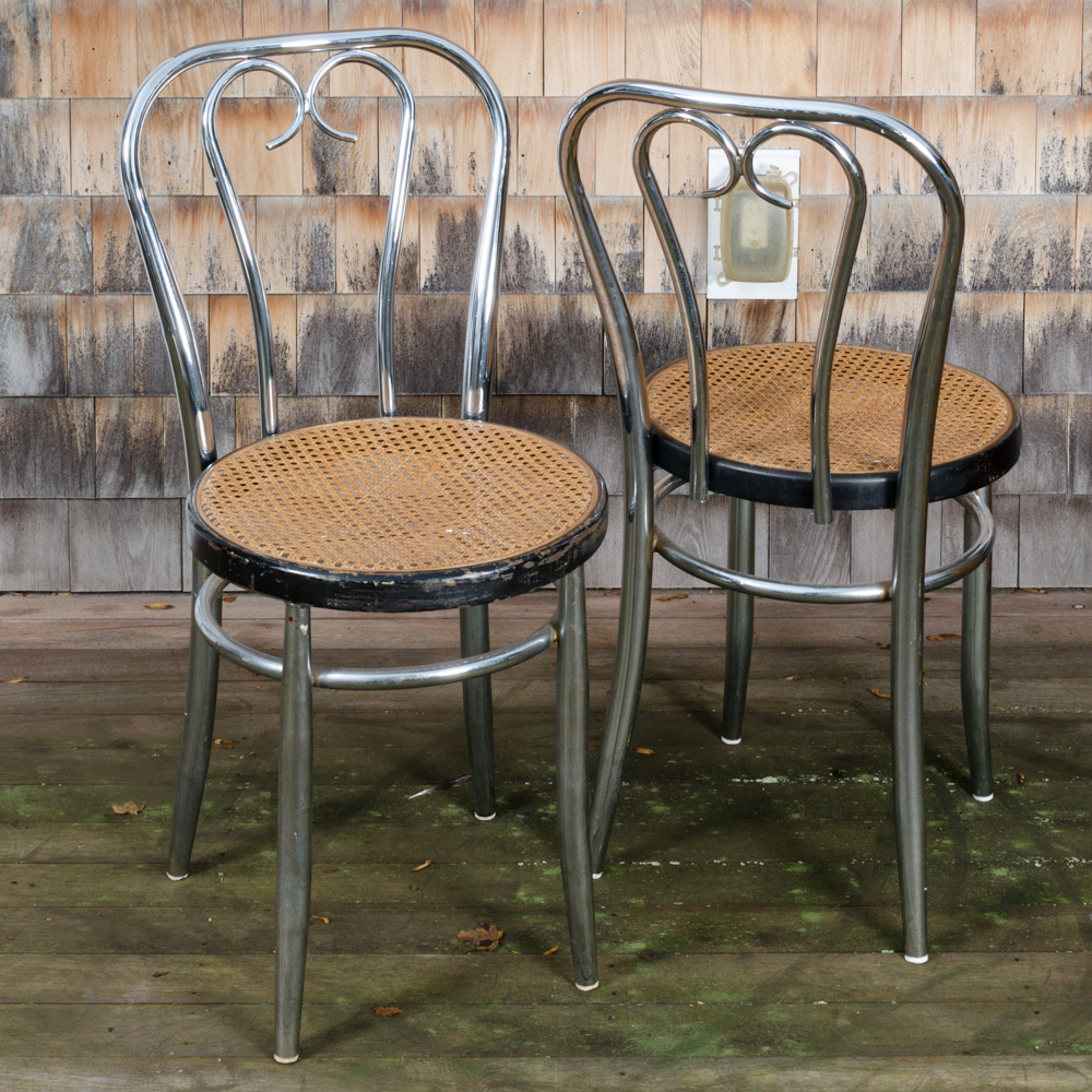 Modernist Bistro Table with Caned Parlor Style Chairs