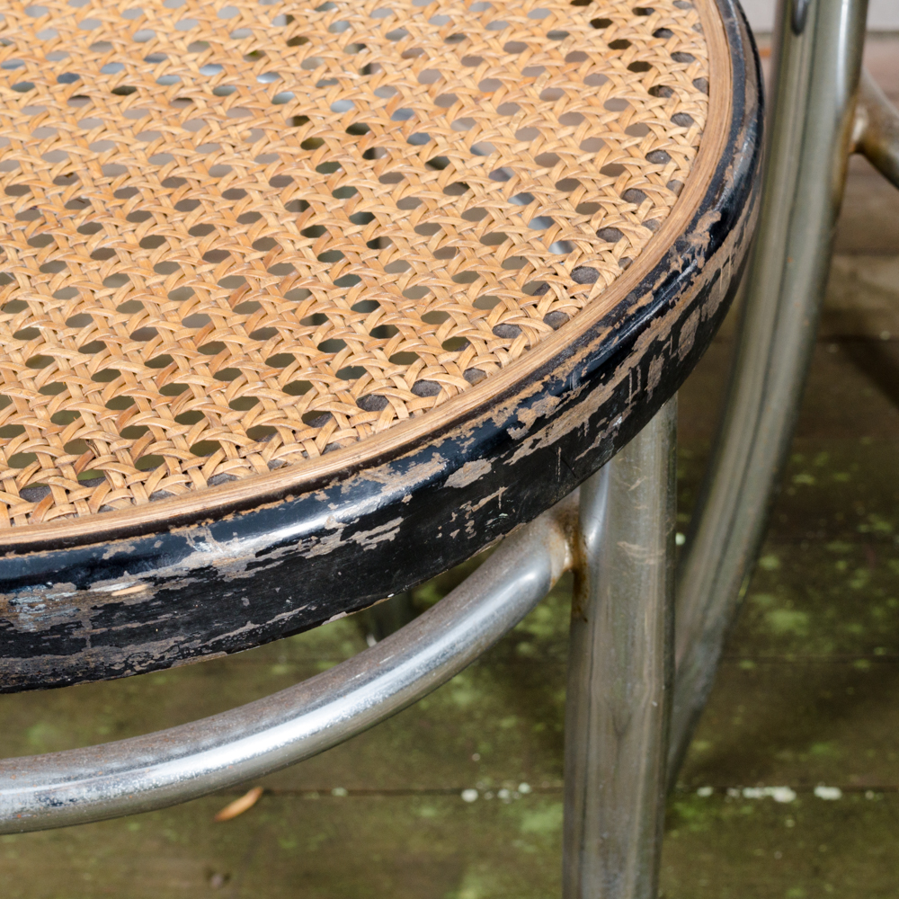 Modernist Bistro Table with Caned Parlor Style Chairs