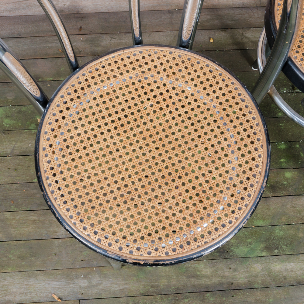 Modernist Bistro Table with Caned Parlor Style Chairs
