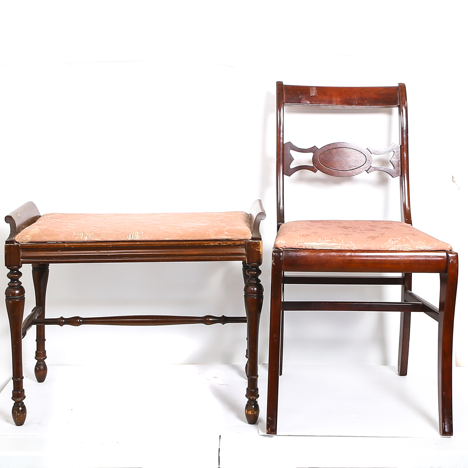 Vintage Federal Style Mahogany Chair and Sheraton Style Bench