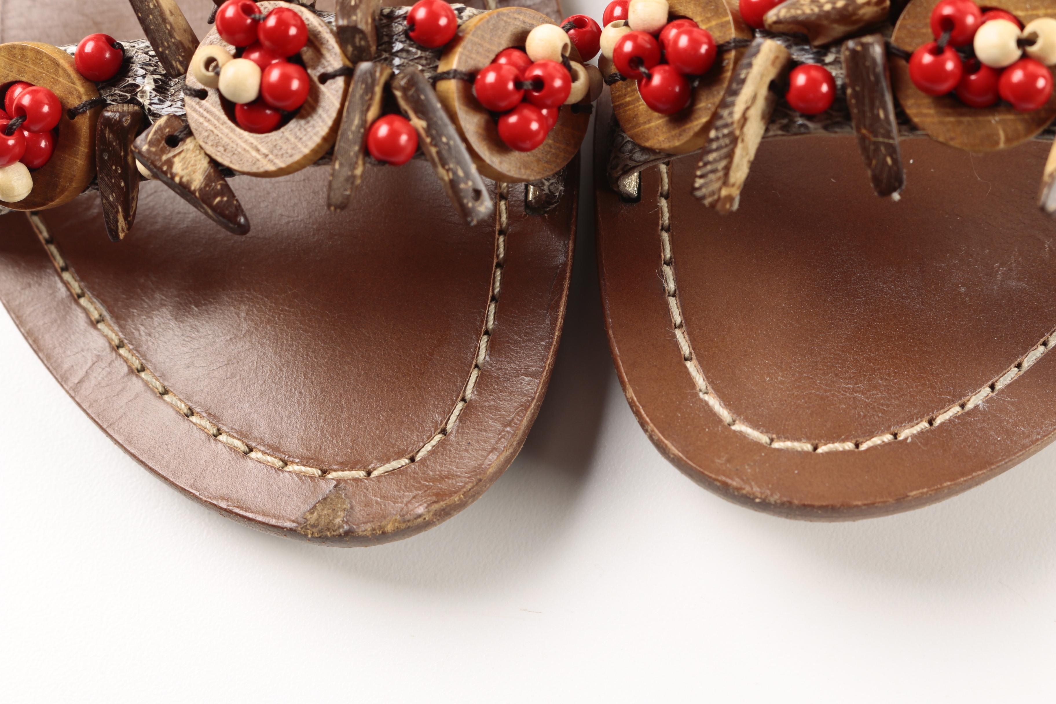 Prada Snakeskin and Wooden Bead Sandals